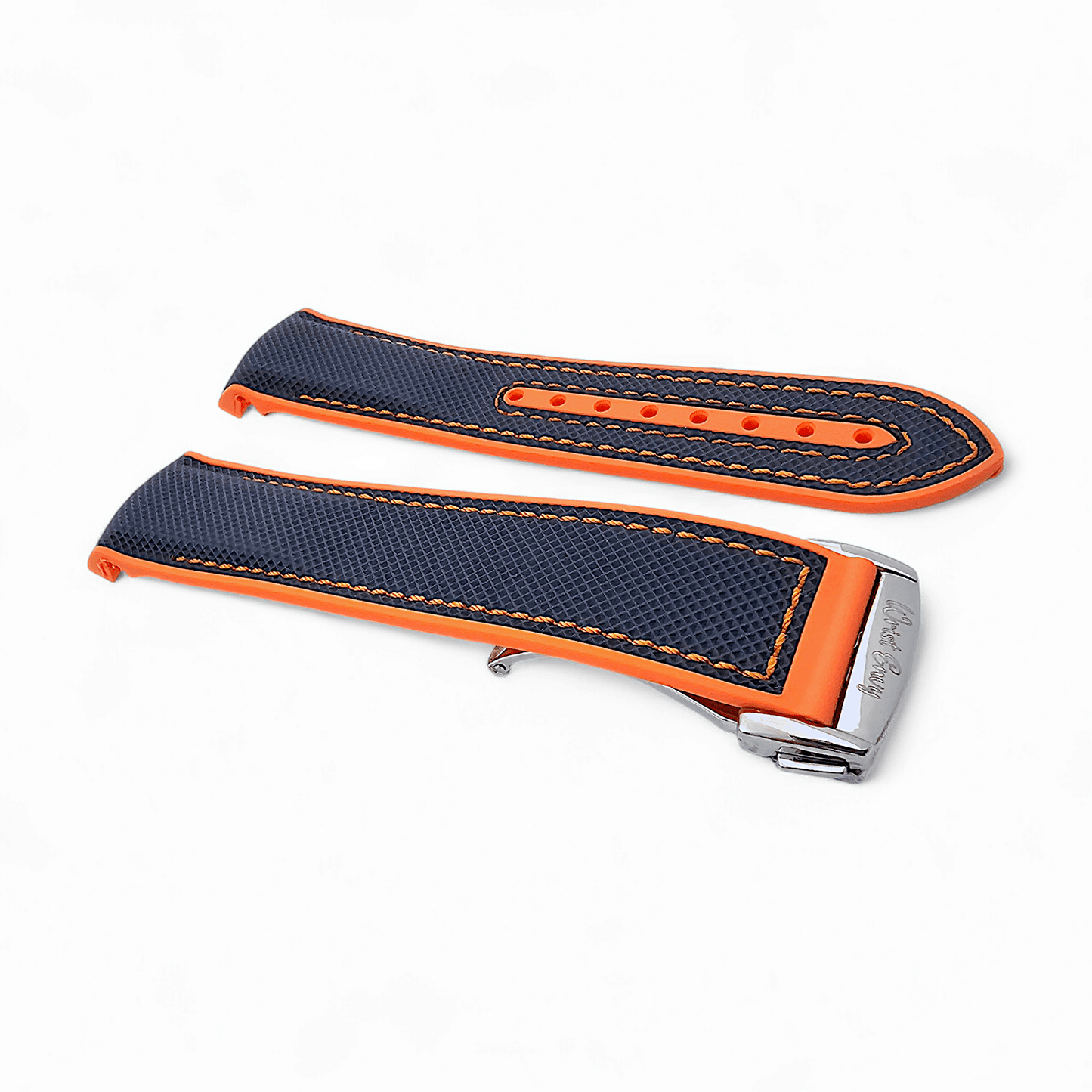 Elite Hybrid FKM Sailcloth Curved End Watch Strap 20mm 21mm 22mm Blue Orange - Wrist Envy