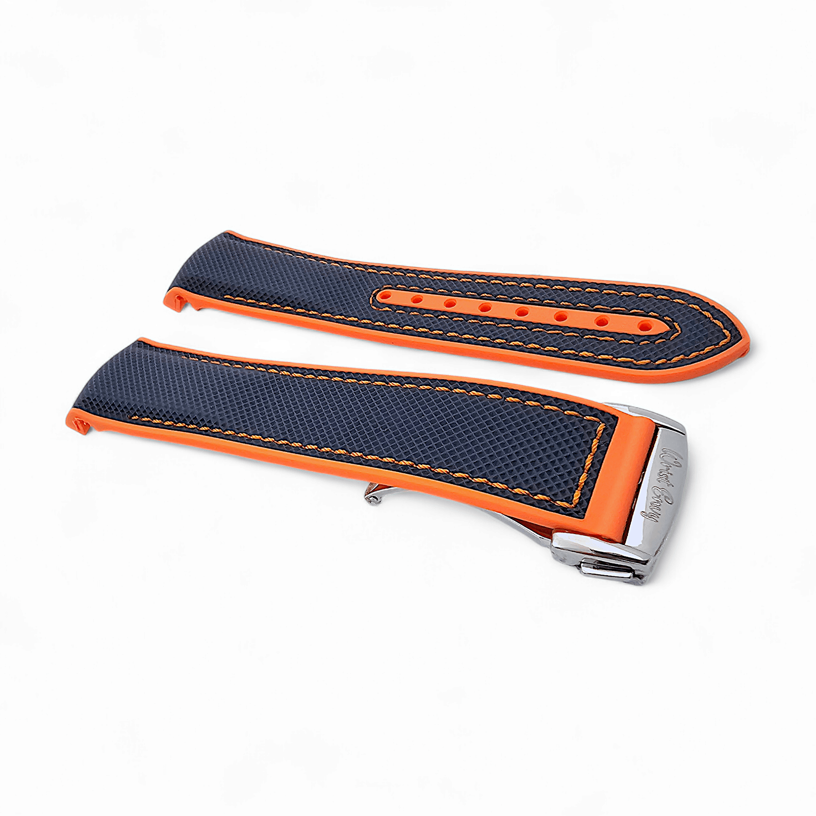 Elite Hybrid FKM Sailcloth Curved End Watch Strap 20mm 21mm 22mm Blue Orange - Wrist Envy