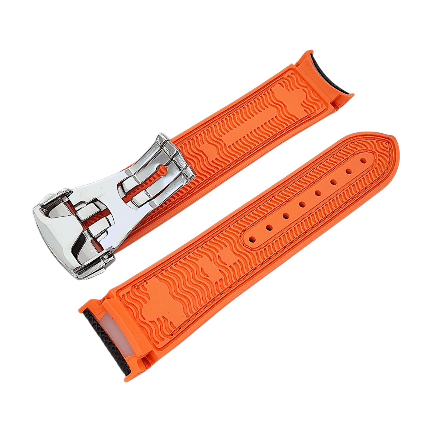 Elite Hybrid FKM Sailcloth Curved End Watch Strap 20mm 21mm 22mm Blue Orange - Wrist Envy