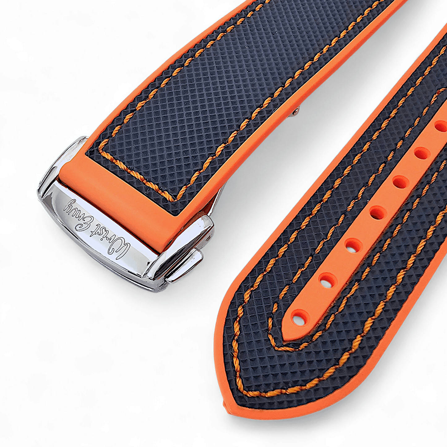Elite Hybrid FKM Sailcloth Curved End Watch Strap 20mm 21mm 22mm Blue Orange - Wrist Envy