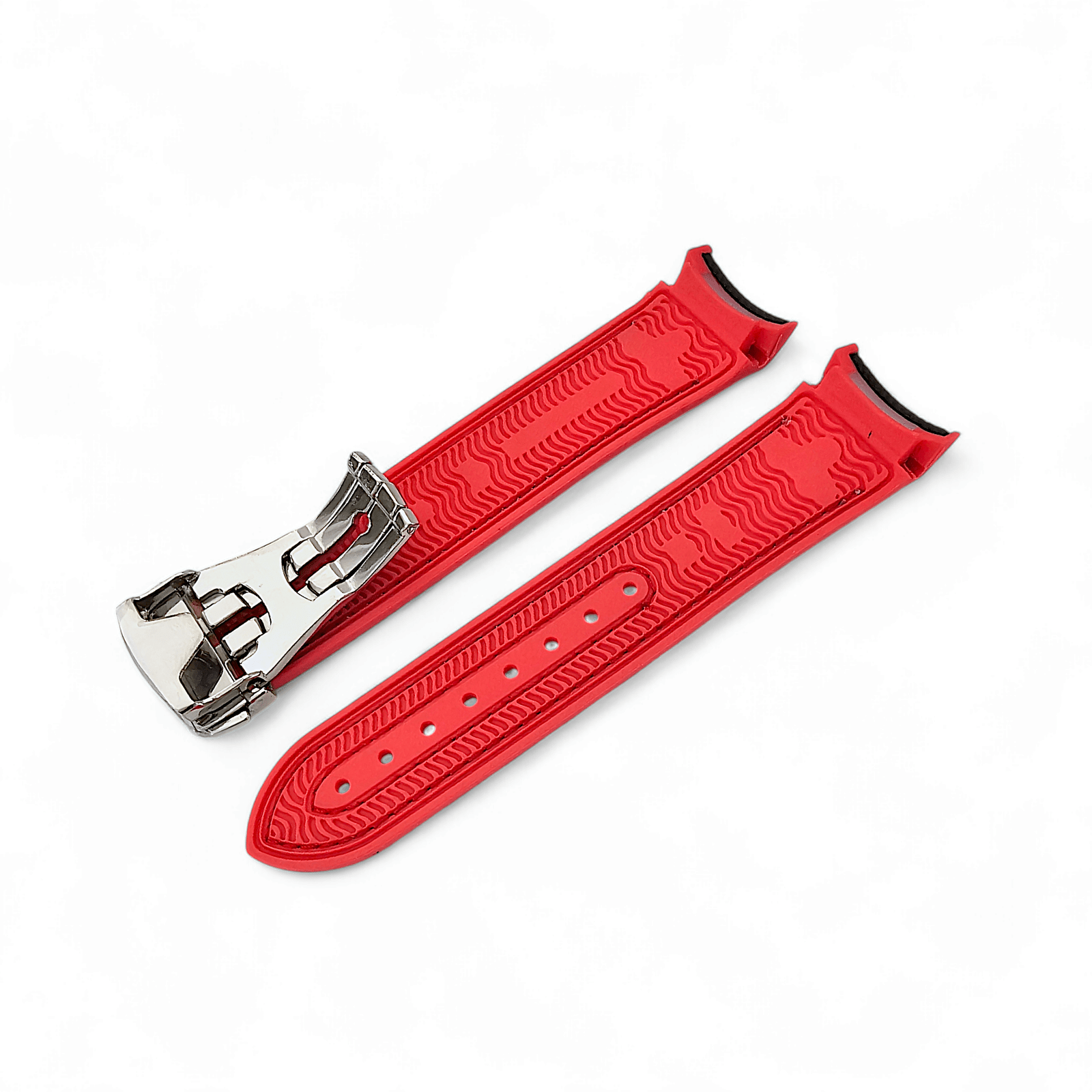 Elite Hybrid FKM Sailcloth Curved End Watch Strap 20mm 22mm Blue Red - Wrist Envy