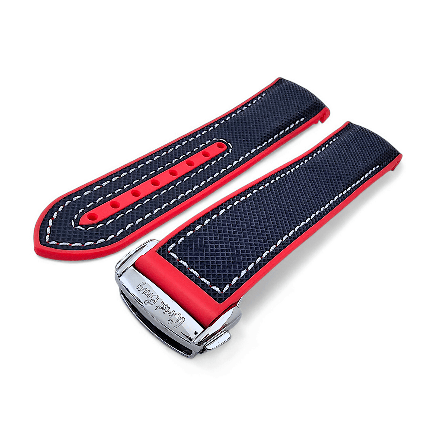 Elite Hybrid FKM Sailcloth Curved End Watch Strap 20mm 22mm Blue Red - Wrist Envy