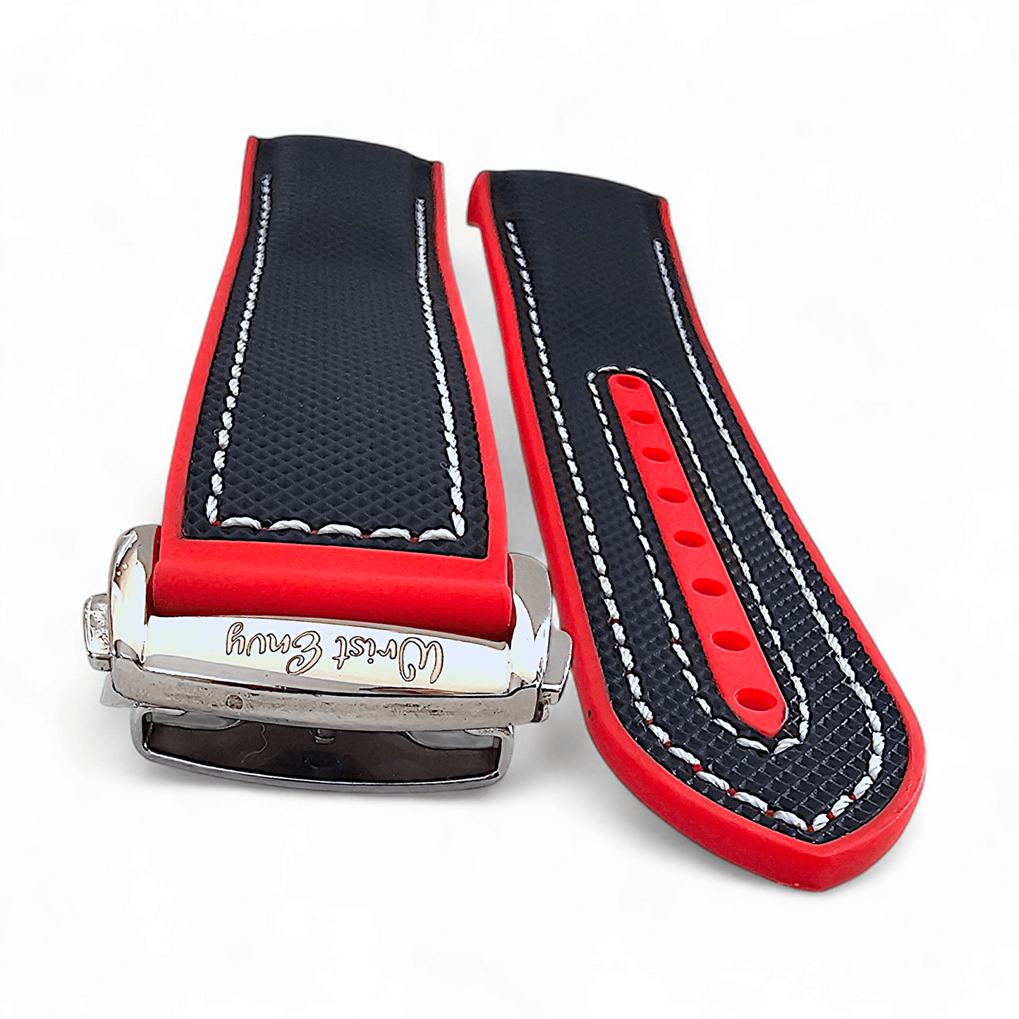 Elite Hybrid FKM Sailcloth Curved End Watch Strap 20mm 22mm Blue Red - Wrist Envy