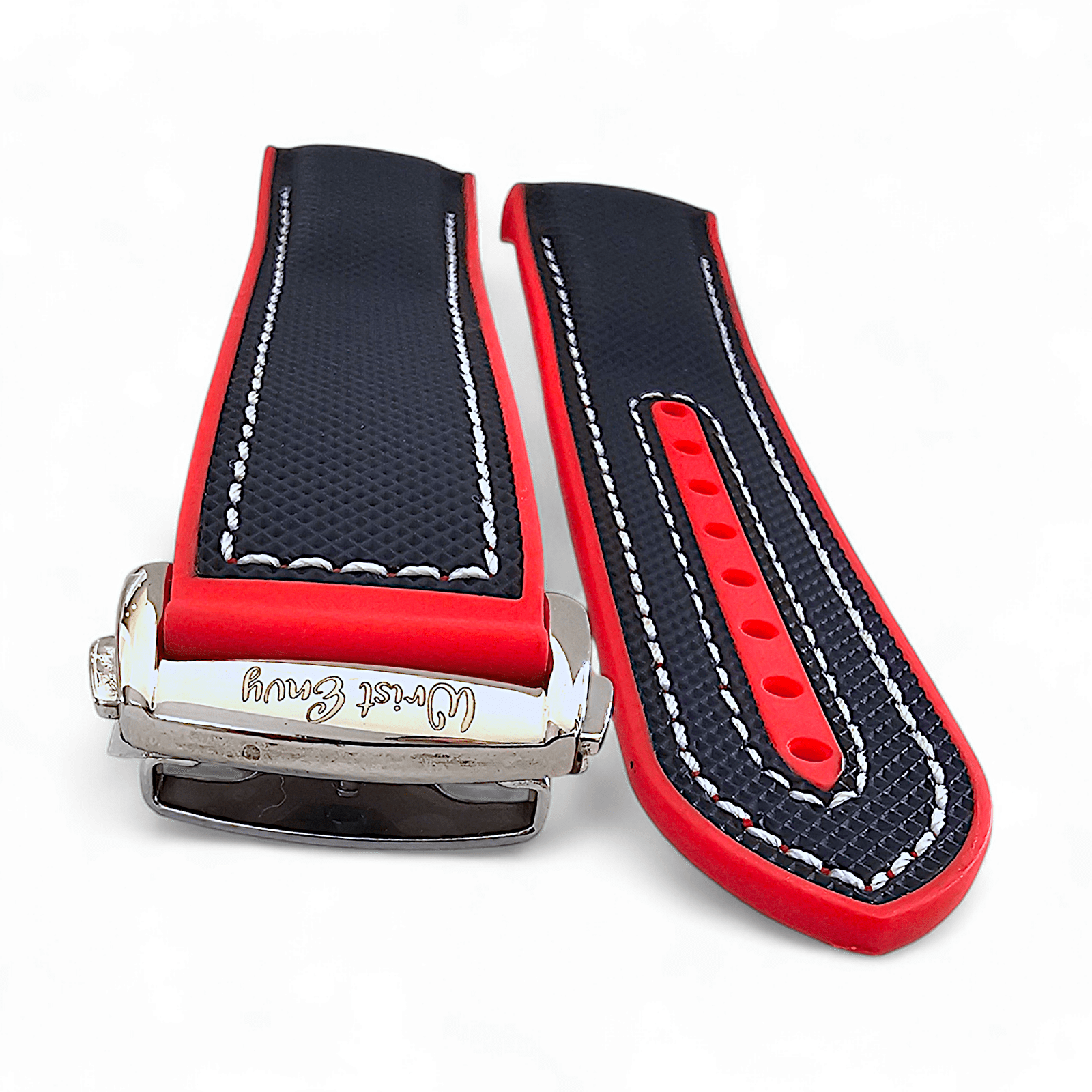 Elite Hybrid FKM Sailcloth Curved End Watch Strap 20mm 22mm Blue Red - Wrist Envy