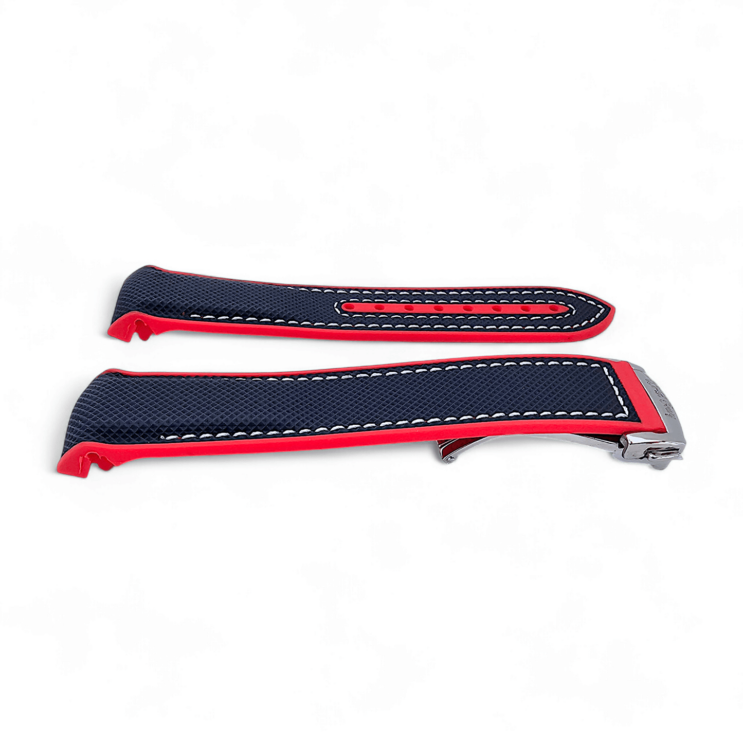 Elite Hybrid FKM Sailcloth Curved End Watch Strap 20mm 22mm Blue Red - Wrist Envy