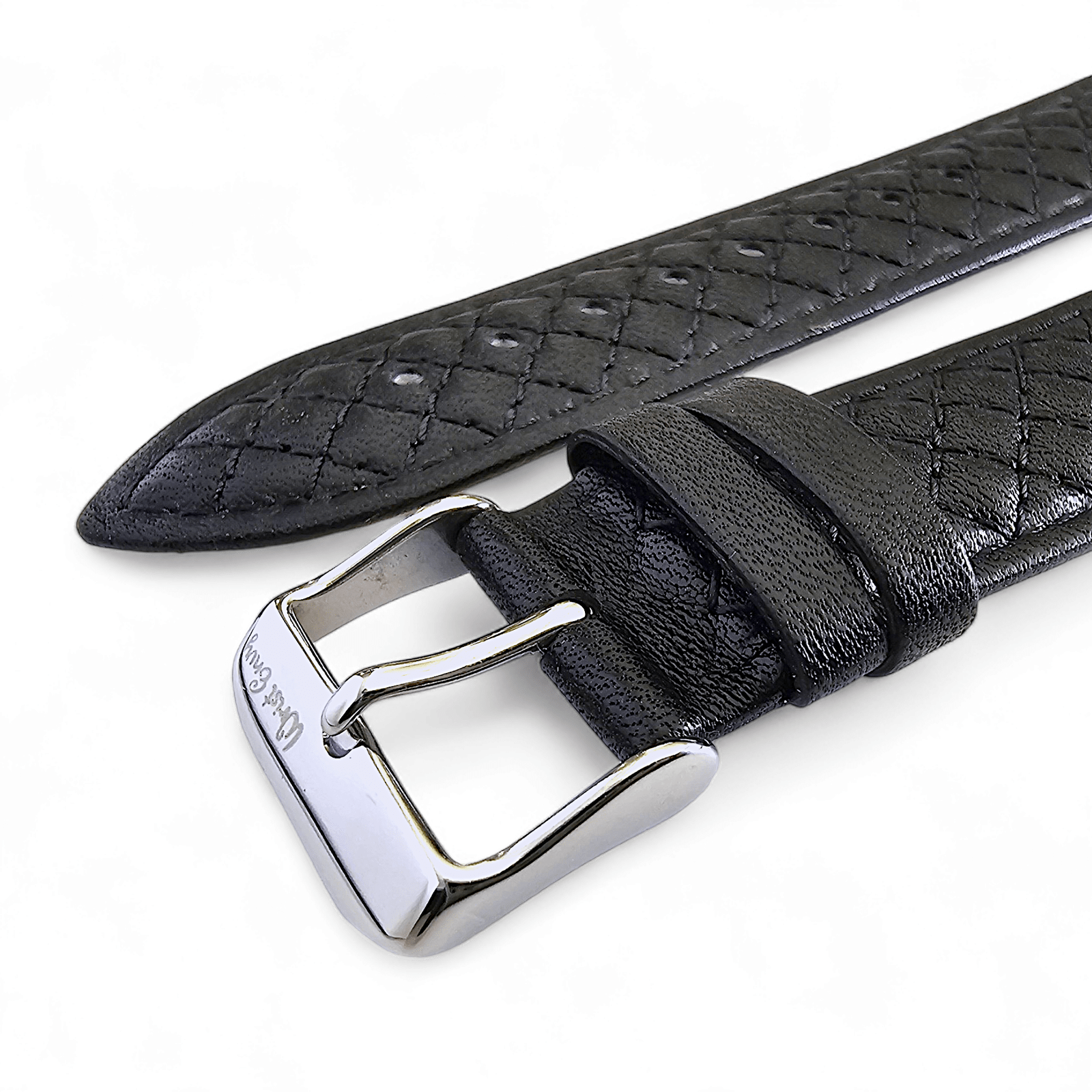 Fine Italian Leather Diamond Stitch Watch Strap Band 18mm 20mm 22mm Black - Wrist Envy