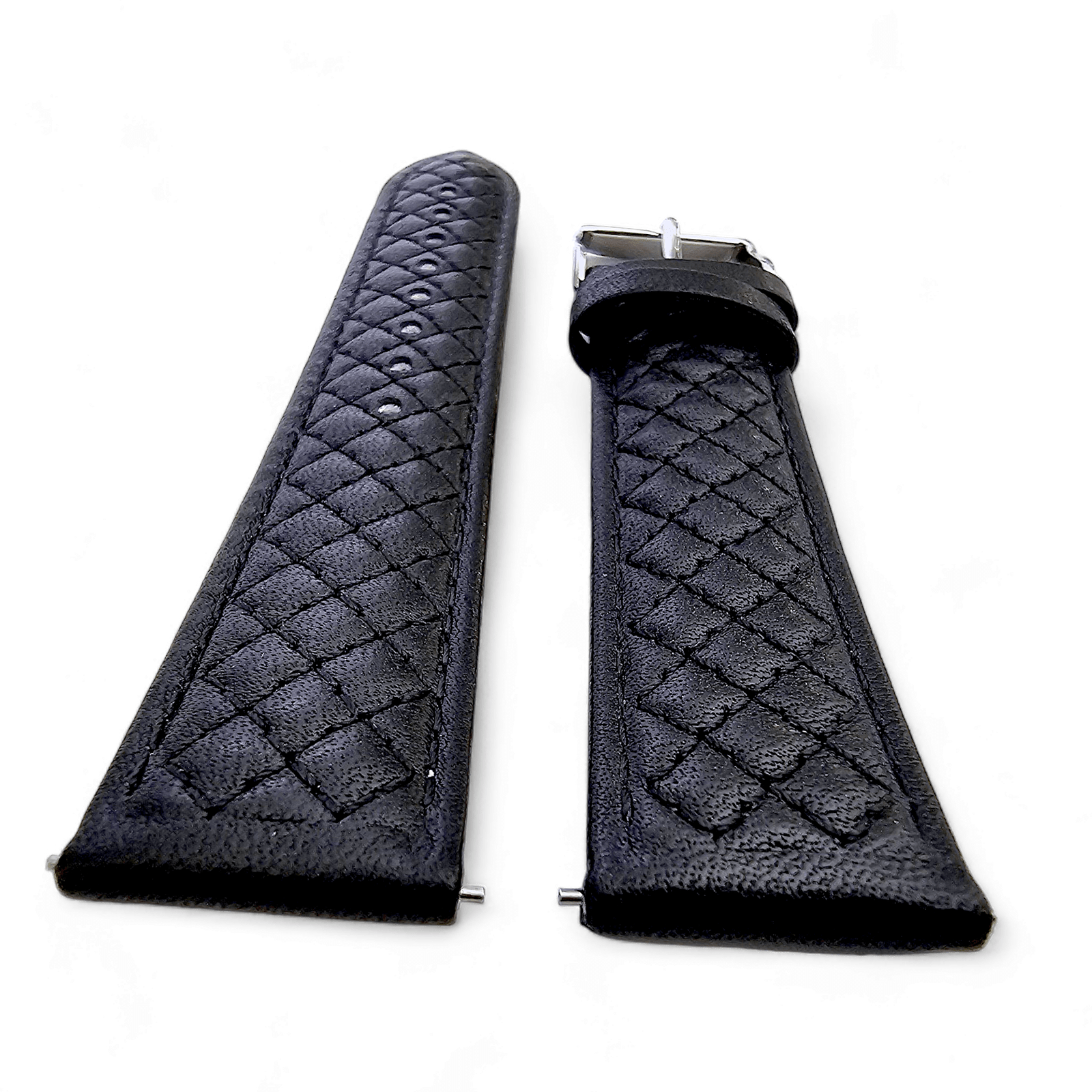 Fine Italian Leather Diamond Stitch Watch Strap Band 18mm 20mm 22mm Black - Wrist Envy