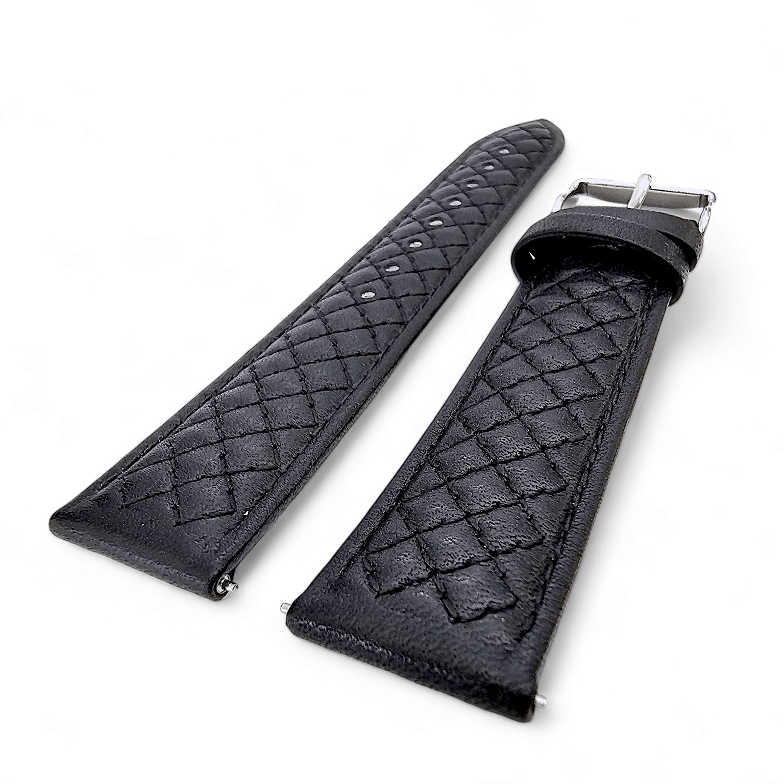 Fine Italian Leather Diamond Stitch Watch Strap Band 18mm 20mm 22mm Black - Wrist Envy