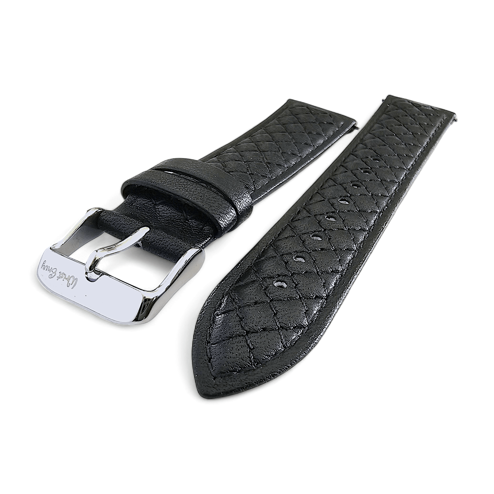 Fine Italian Leather Diamond Stitch Watch Strap Band 18mm 20mm 22mm Black - Wrist Envy