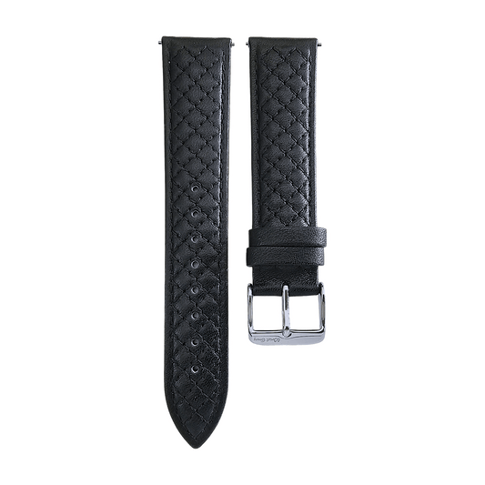 Fine Italian Leather Diamond Stitch Watch Strap Band 18mm 20mm 22mm Black - Wrist Envy