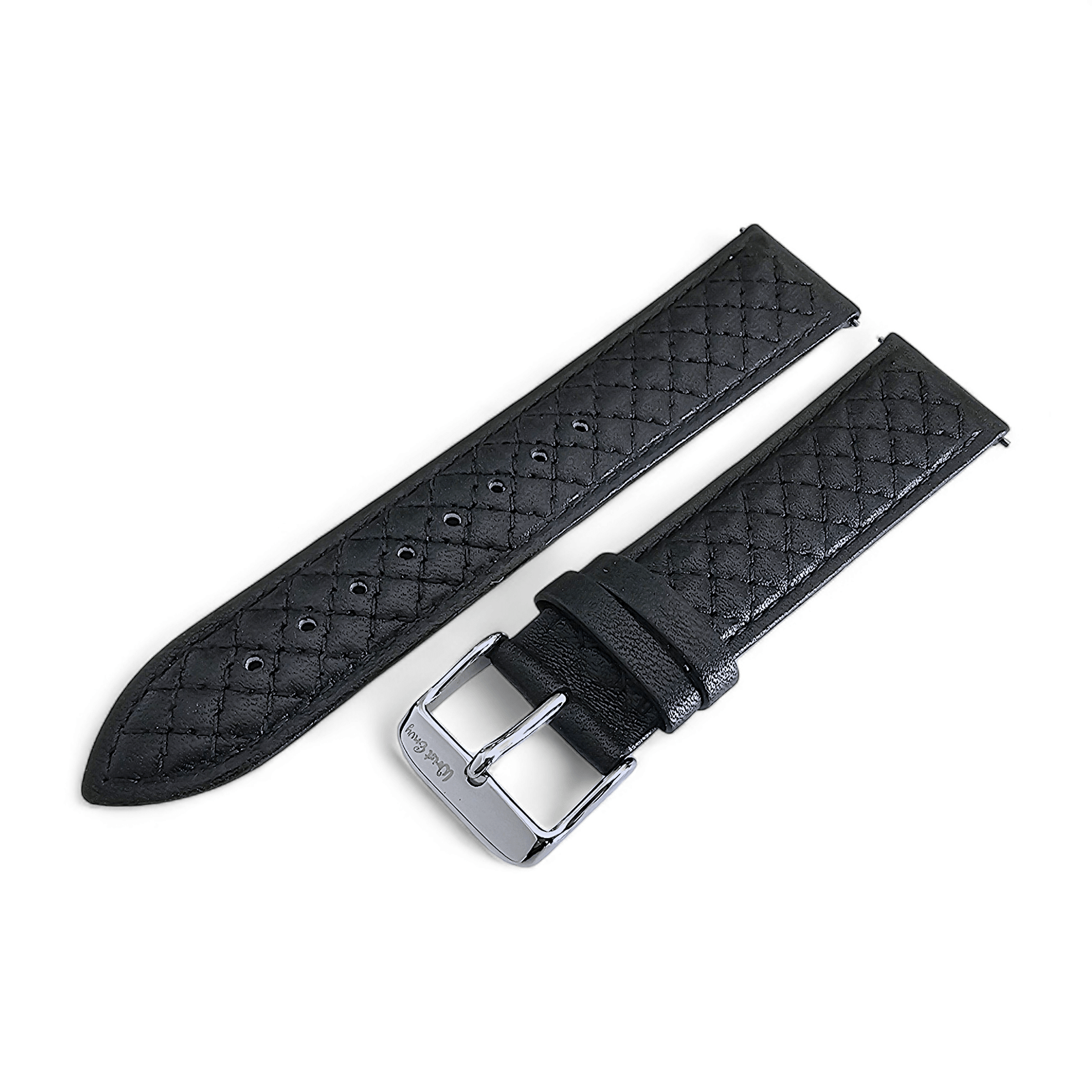 Fine Italian Leather Diamond Stitch Watch Strap Band 18mm 20mm 22mm Black - Wrist Envy