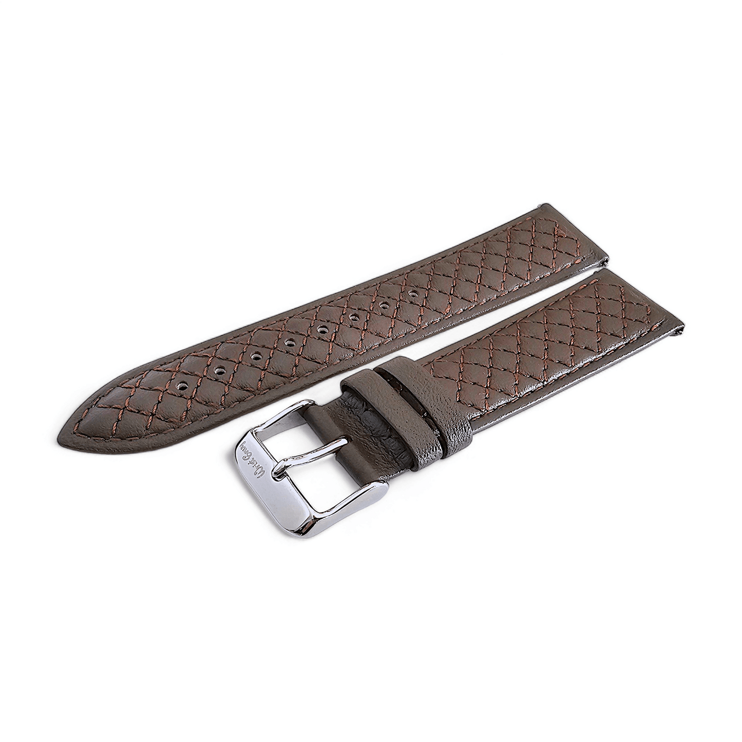 Fine Italian Leather Diamond Stitch Watch Strap Band 18mm 20mm 22mm Dark Brown - Wrist Envy