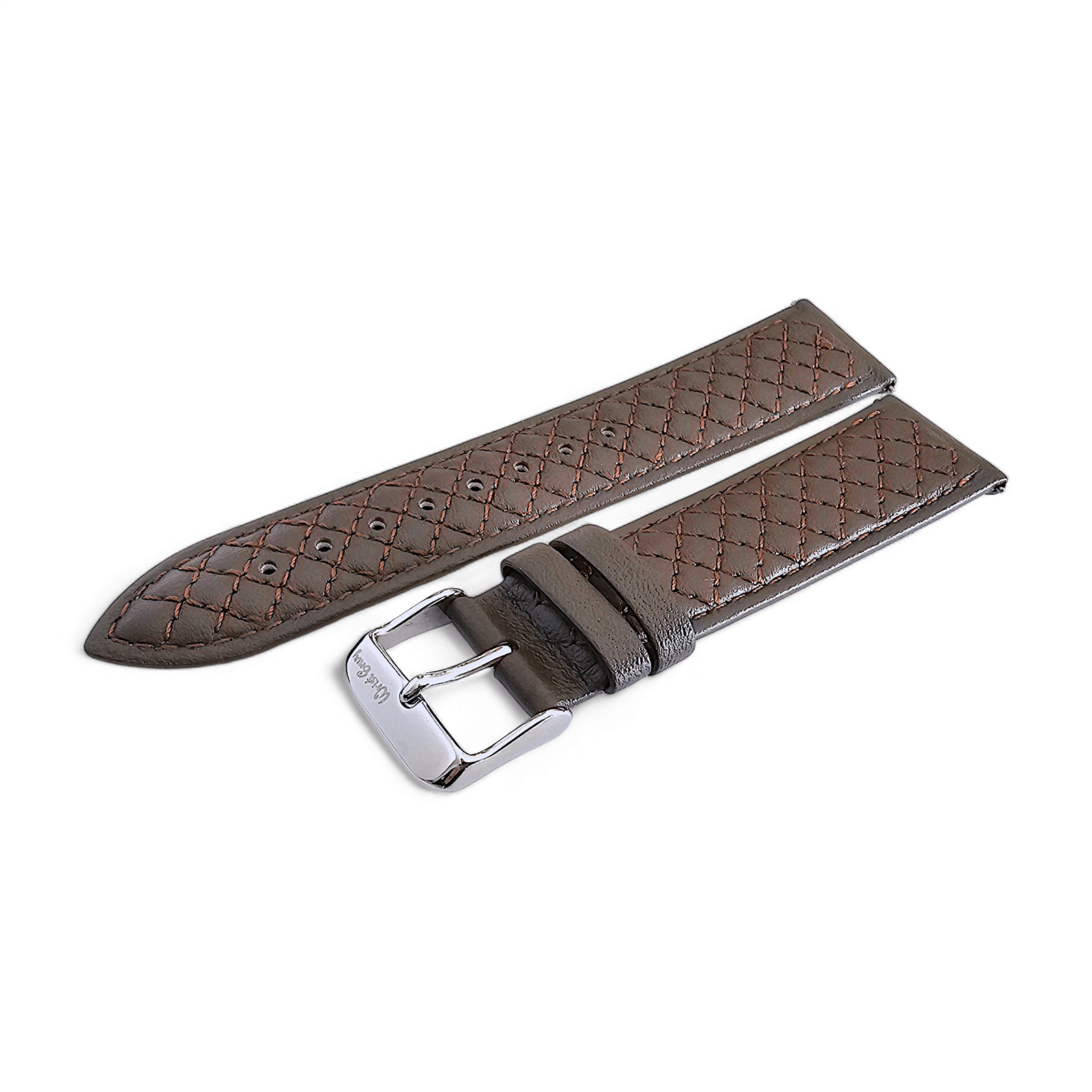 Fine Italian Leather Diamond Stitch Watch Strap Band 18mm 20mm 22mm Dark Brown - Wrist Envy