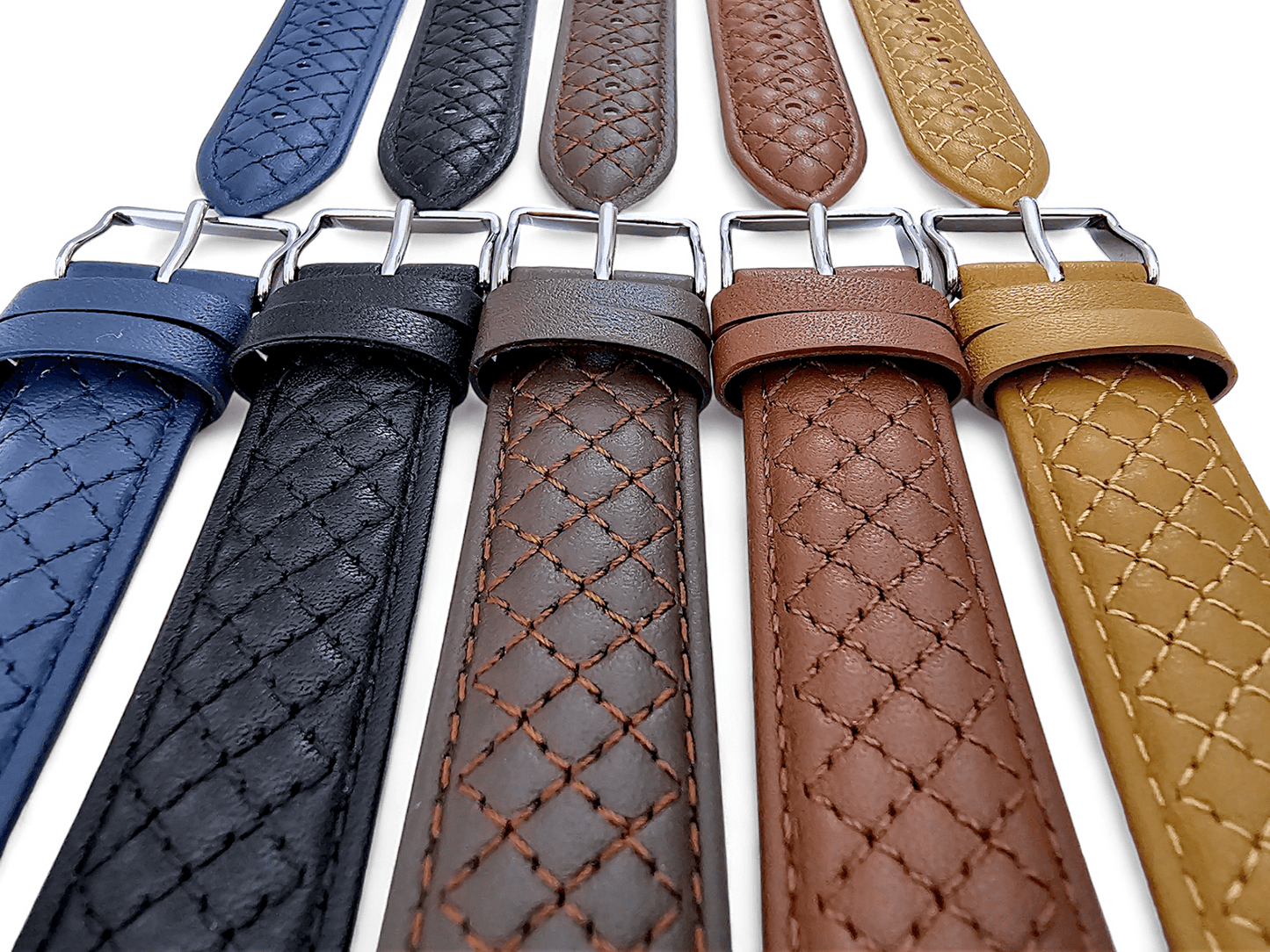 Fine Italian Leather Diamond Stitch Watch Strap Band 18mm 20mm 22mm Dark Brown - Wrist Envy