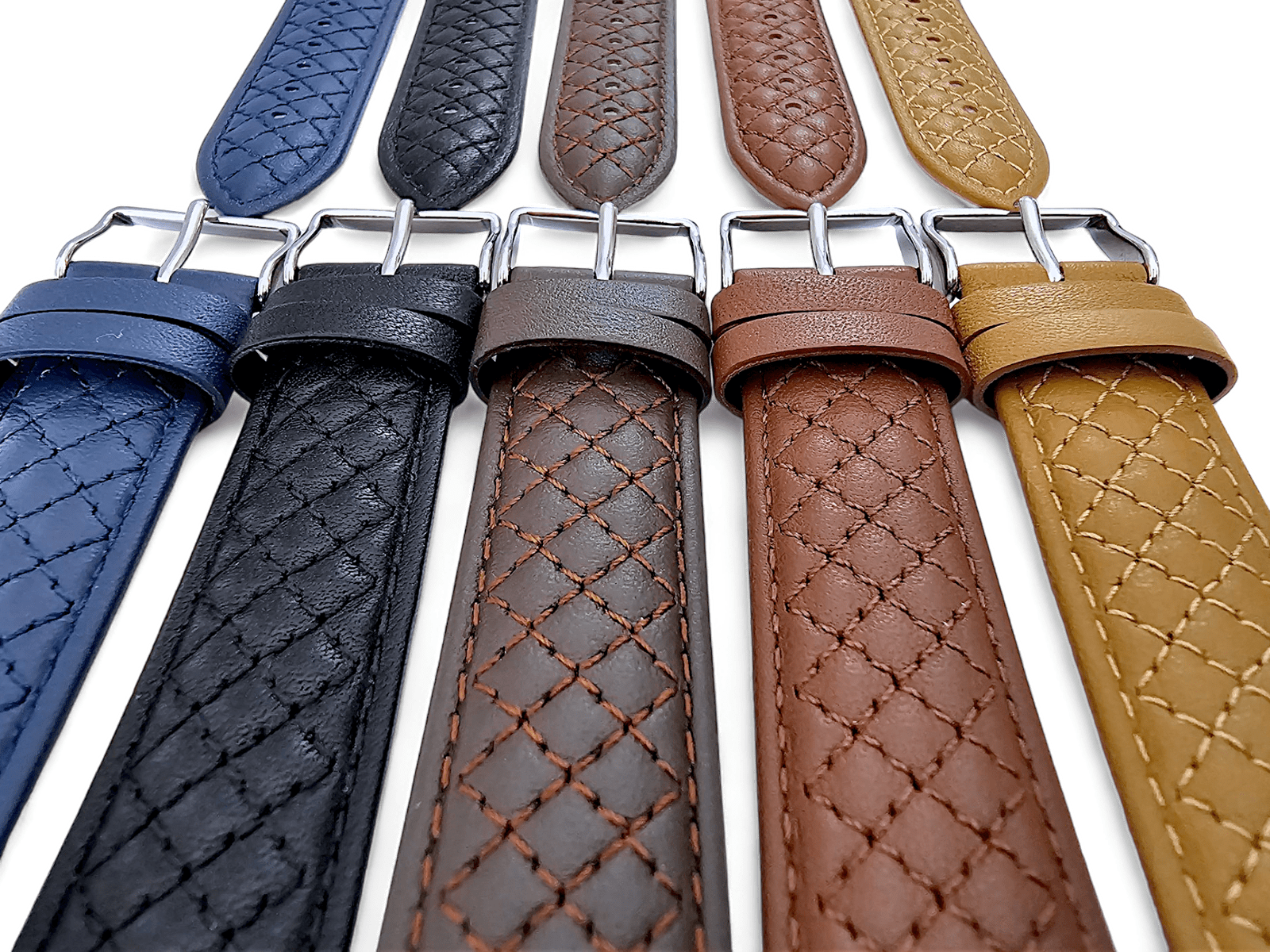 Fine Italian Leather Diamond Stitch Watch Strap Band 18mm 20mm 22mm Dark Brown - Wrist Envy