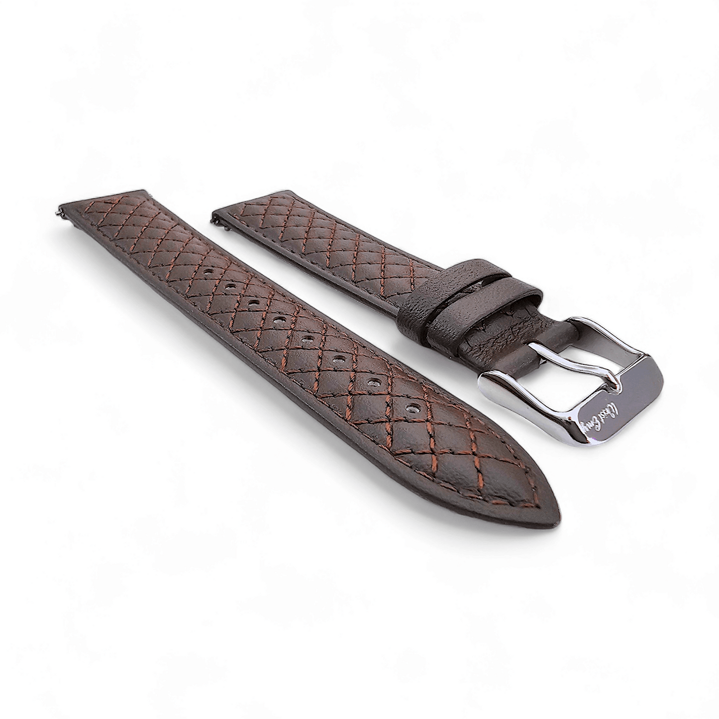 Fine Italian Leather Diamond Stitch Watch Strap Band 18mm 20mm 22mm Dark Brown - Wrist Envy