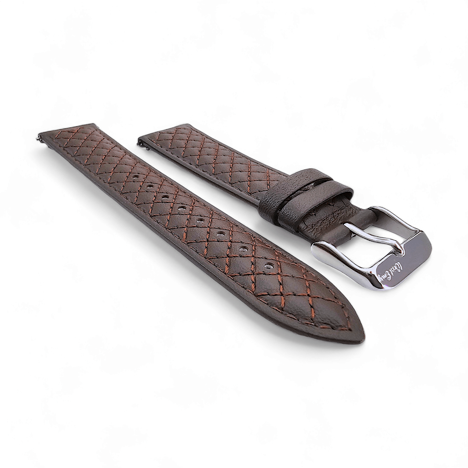 Fine Italian Leather Diamond Stitch Watch Strap Band 18mm 20mm 22mm Dark Brown - Wrist Envy