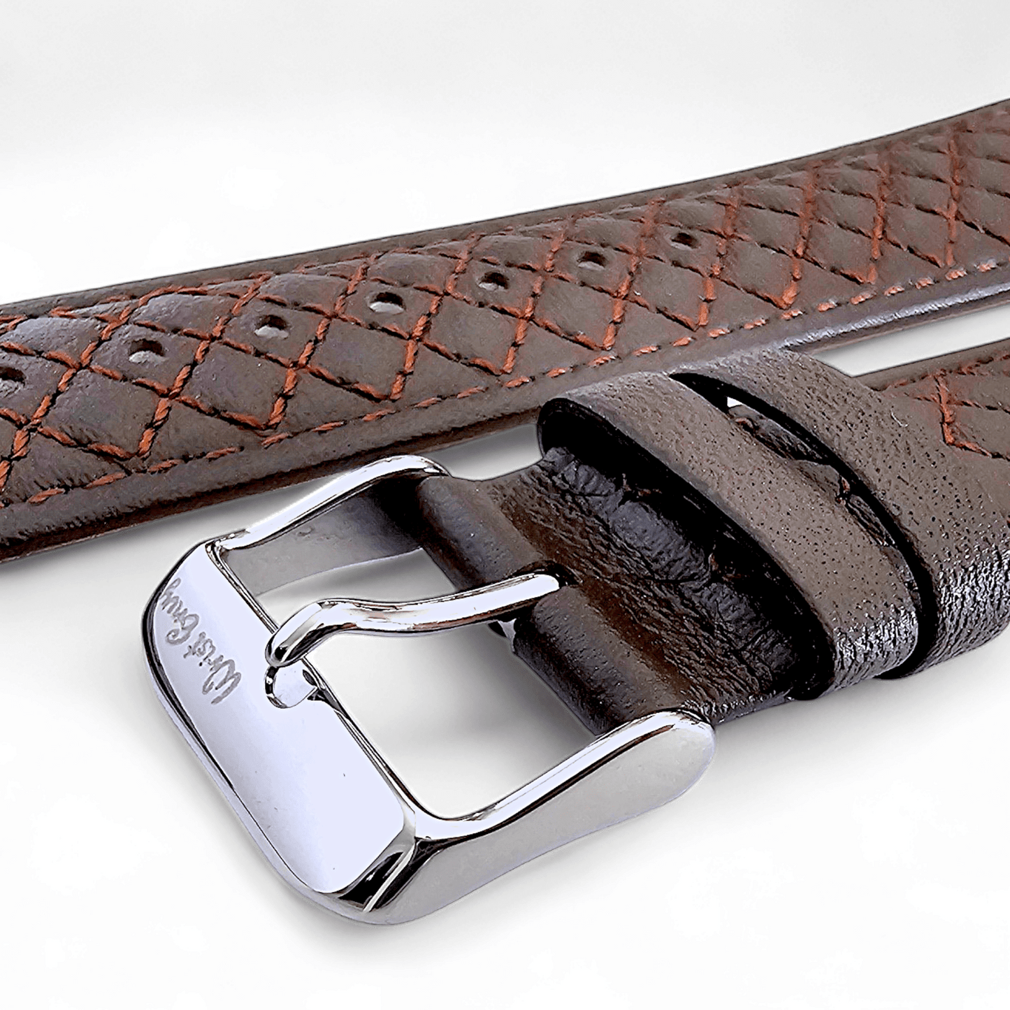 Fine Italian Leather Diamond Stitch Watch Strap Band 18mm 20mm 22mm Dark Brown - Wrist Envy