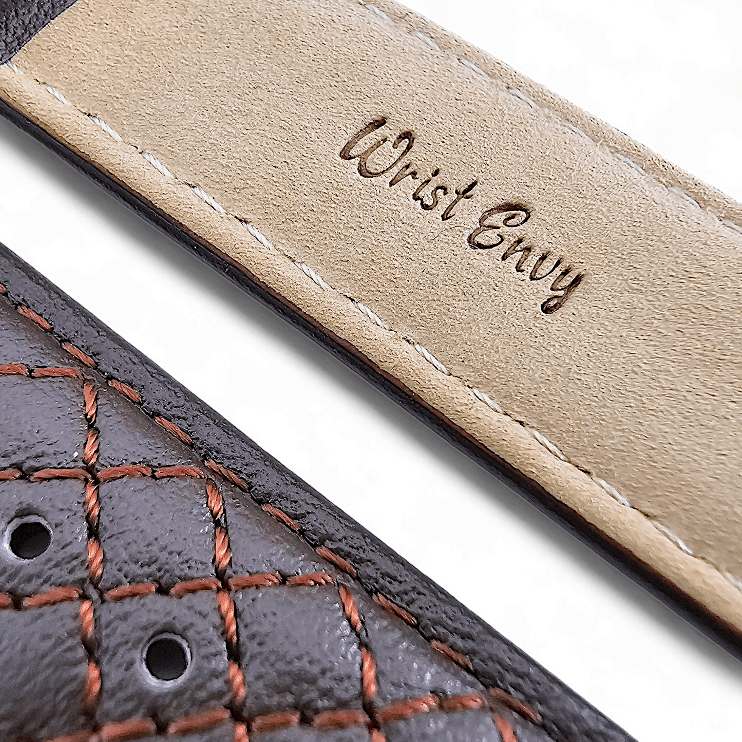 Fine Italian Leather Diamond Stitch Watch Strap Band 18mm 20mm 22mm Dark Brown - Wrist Envy