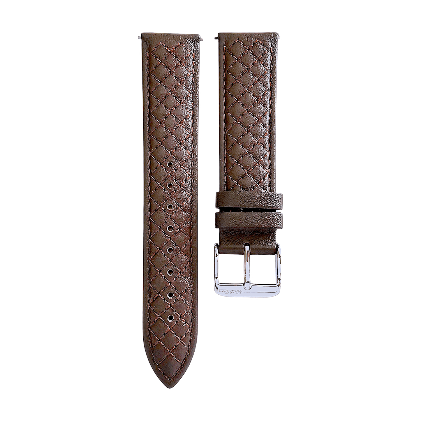 Fine Italian Leather Diamond Stitch Watch Strap Band 18mm 20mm 22mm Dark Brown - Wrist Envy