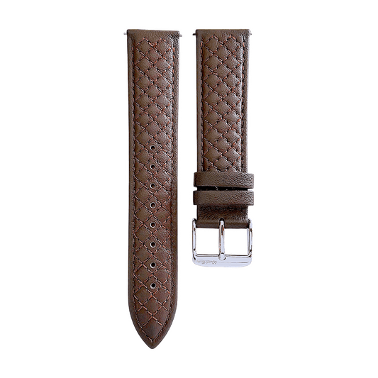 Fine Italian Leather Diamond Stitch Watch Strap Band 18mm 20mm 22mm Dark Brown - Wrist Envy