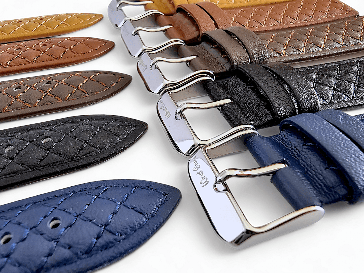 Fine Italian Leather Diamond Stitch Watch Strap Band 18mm 20mm 22mm Dark Brown - Wrist Envy