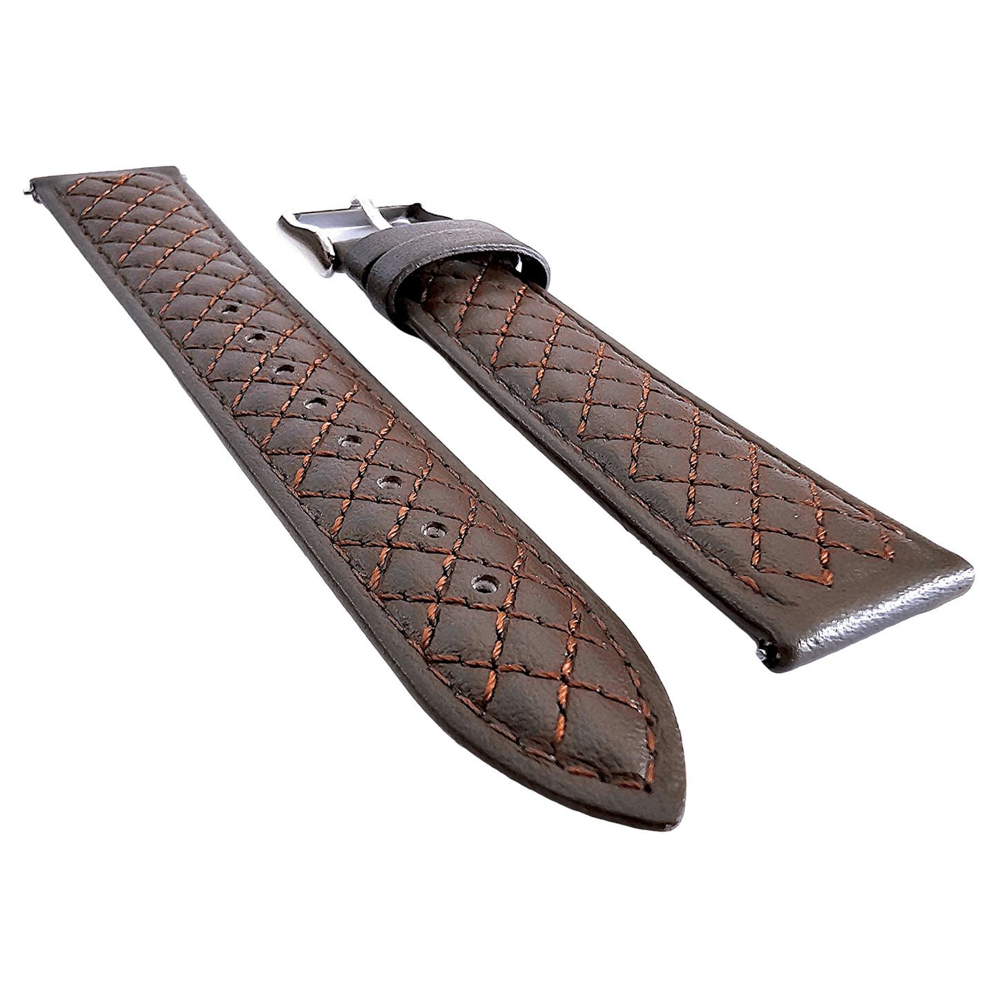 Fine Italian Leather Diamond Stitch Watch Strap Band 18mm 20mm 22mm Dark Brown - Wrist Envy
