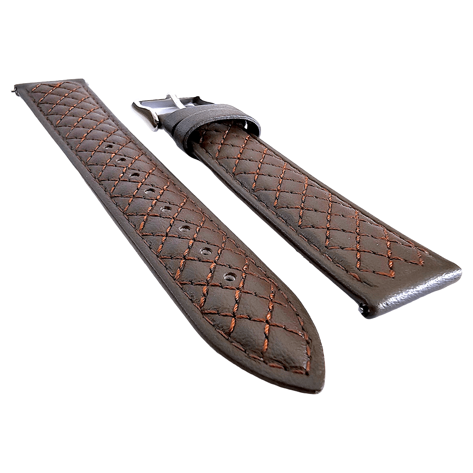 Fine Italian Leather Diamond Stitch Watch Strap Band 18mm 20mm 22mm Dark Brown - Wrist Envy