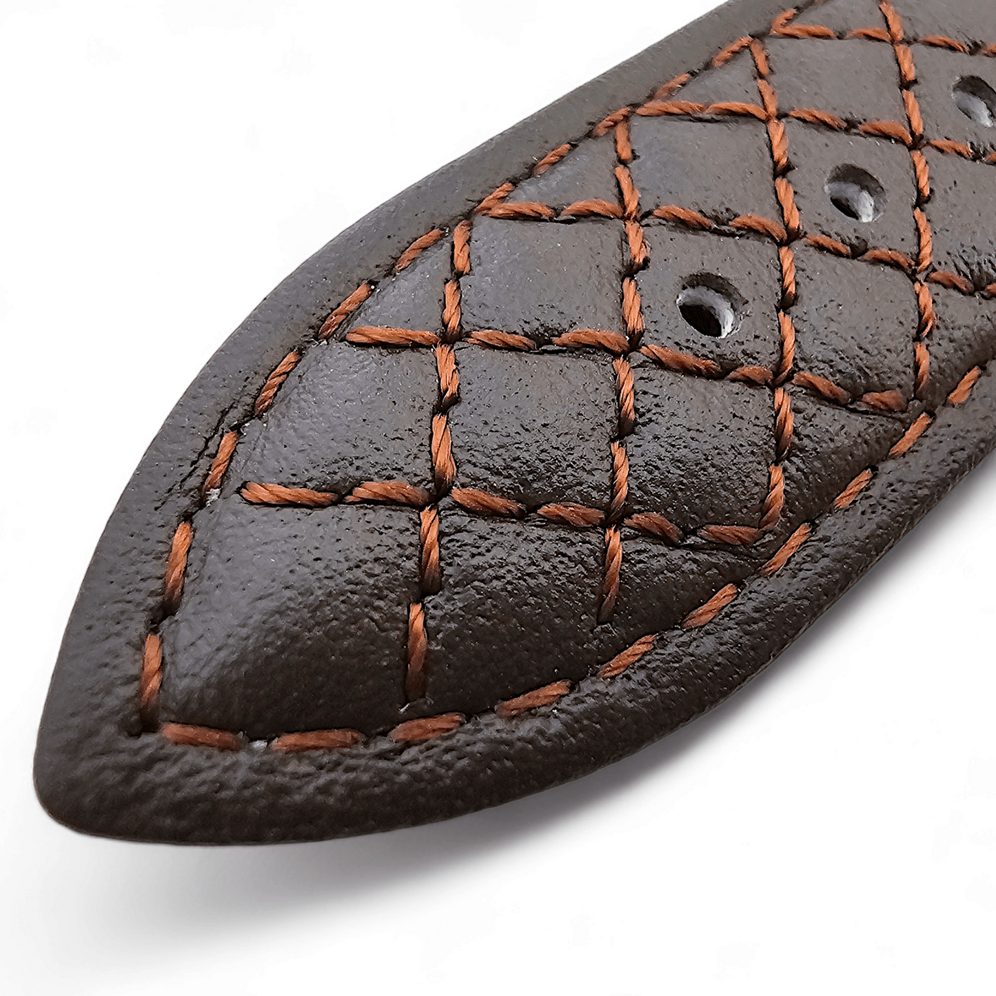 Fine Italian Leather Diamond Stitch Watch Strap Band 18mm 20mm 22mm Dark Brown - Wrist Envy
