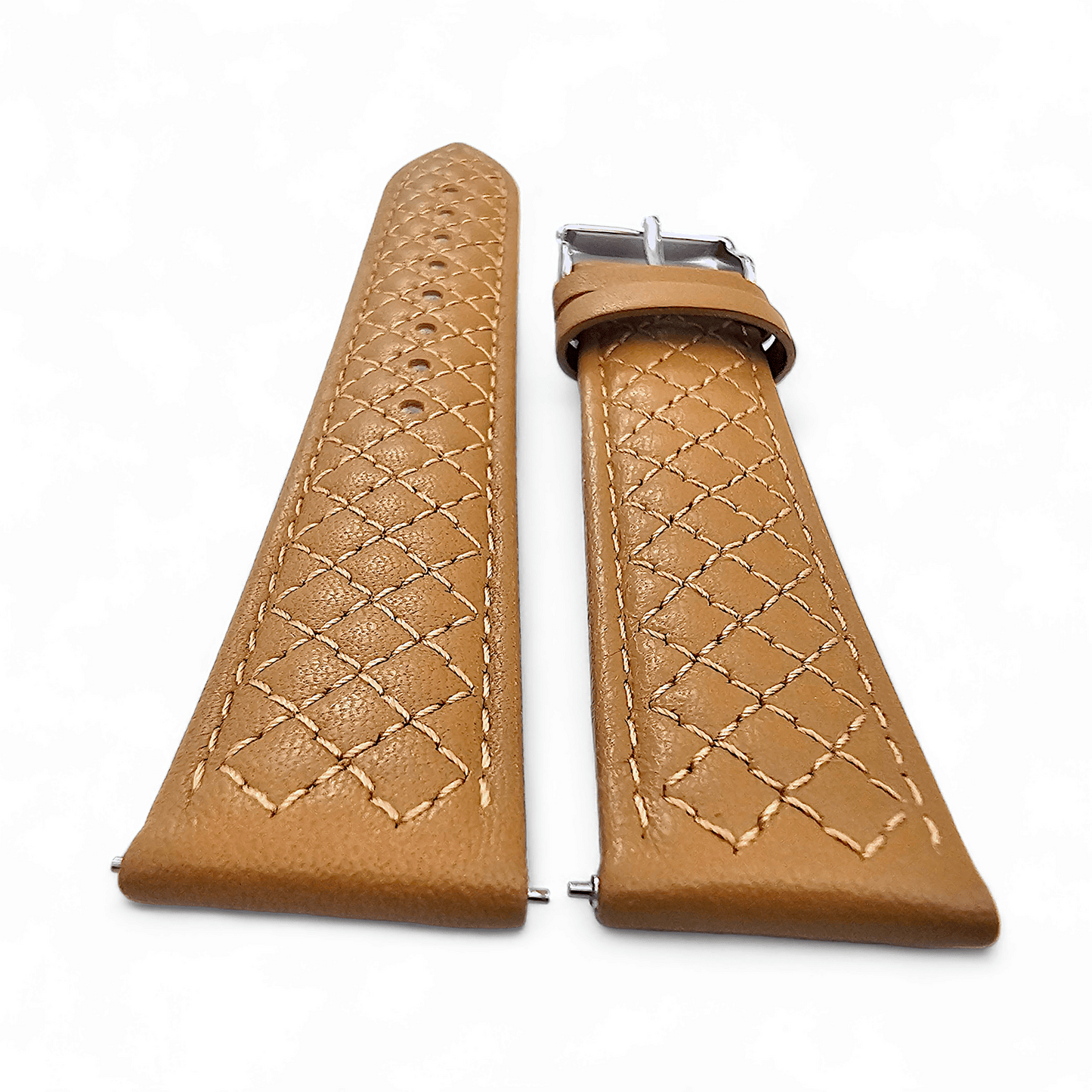 Fine Italian Leather Diamond Stitch Watch Strap Band 18mm 20mm 22mm Honey Tan - Wrist Envy