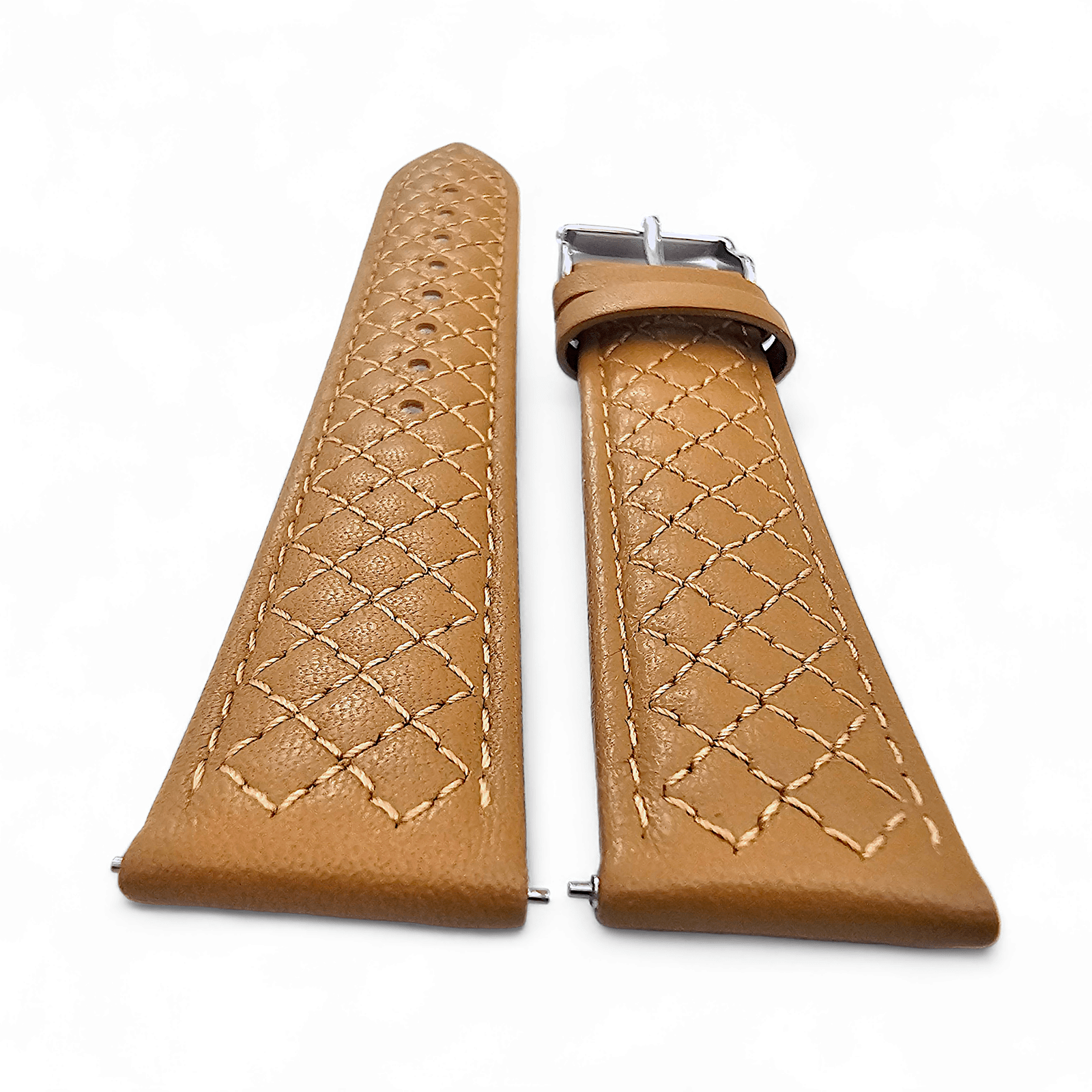Fine Italian Leather Diamond Stitch Watch Strap Band 18mm 20mm 22mm Honey Tan - Wrist Envy