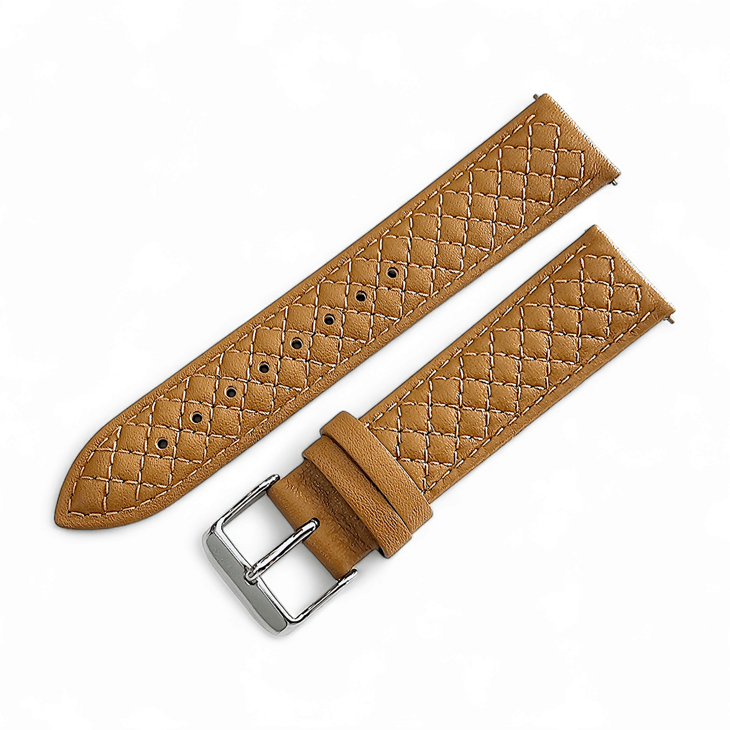 Fine Italian Leather Diamond Stitch Watch Strap Band 18mm 20mm 22mm Honey Tan - Wrist Envy
