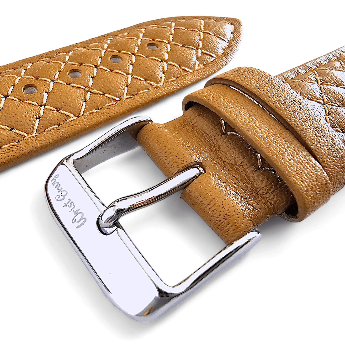 Fine Italian Leather Diamond Stitch Watch Strap Band 18mm 20mm 22mm Honey Tan - Wrist Envy