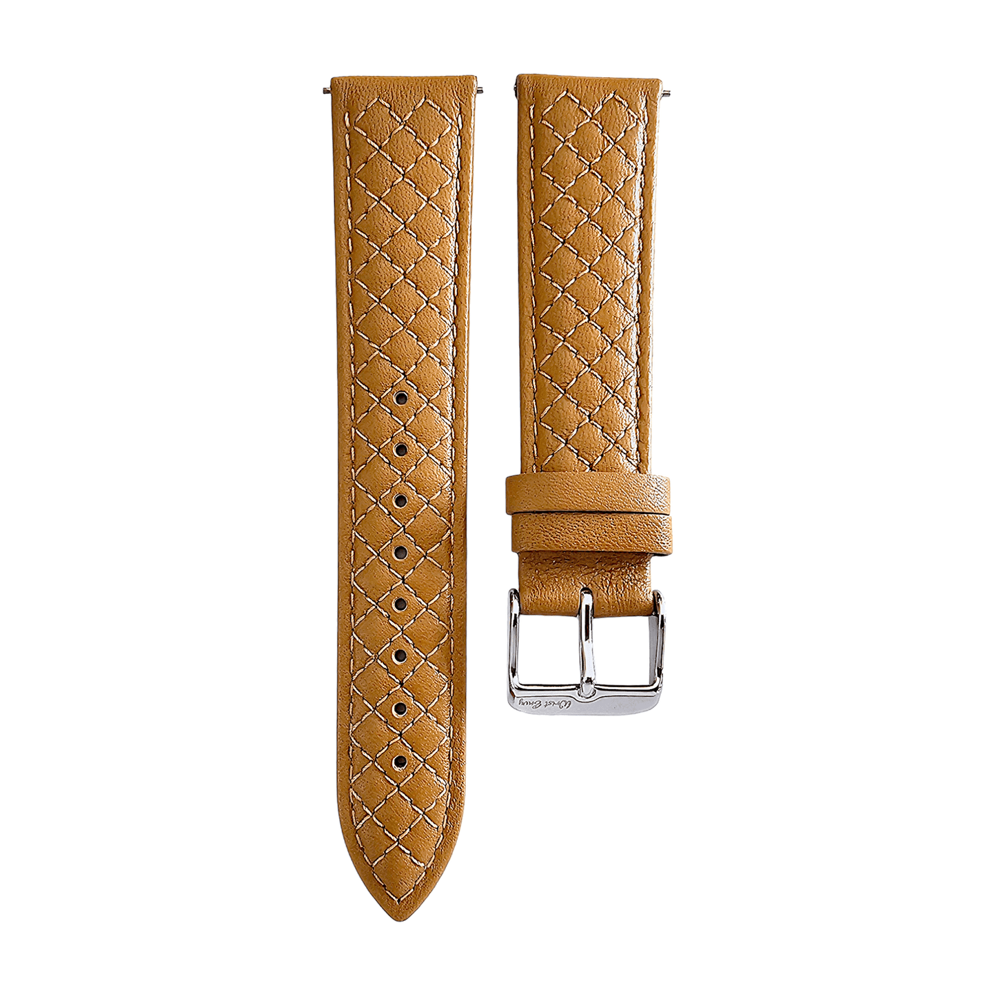 Fine Italian Leather Diamond Stitch Watch Strap Band 18mm 20mm 22mm Honey Tan - Wrist Envy