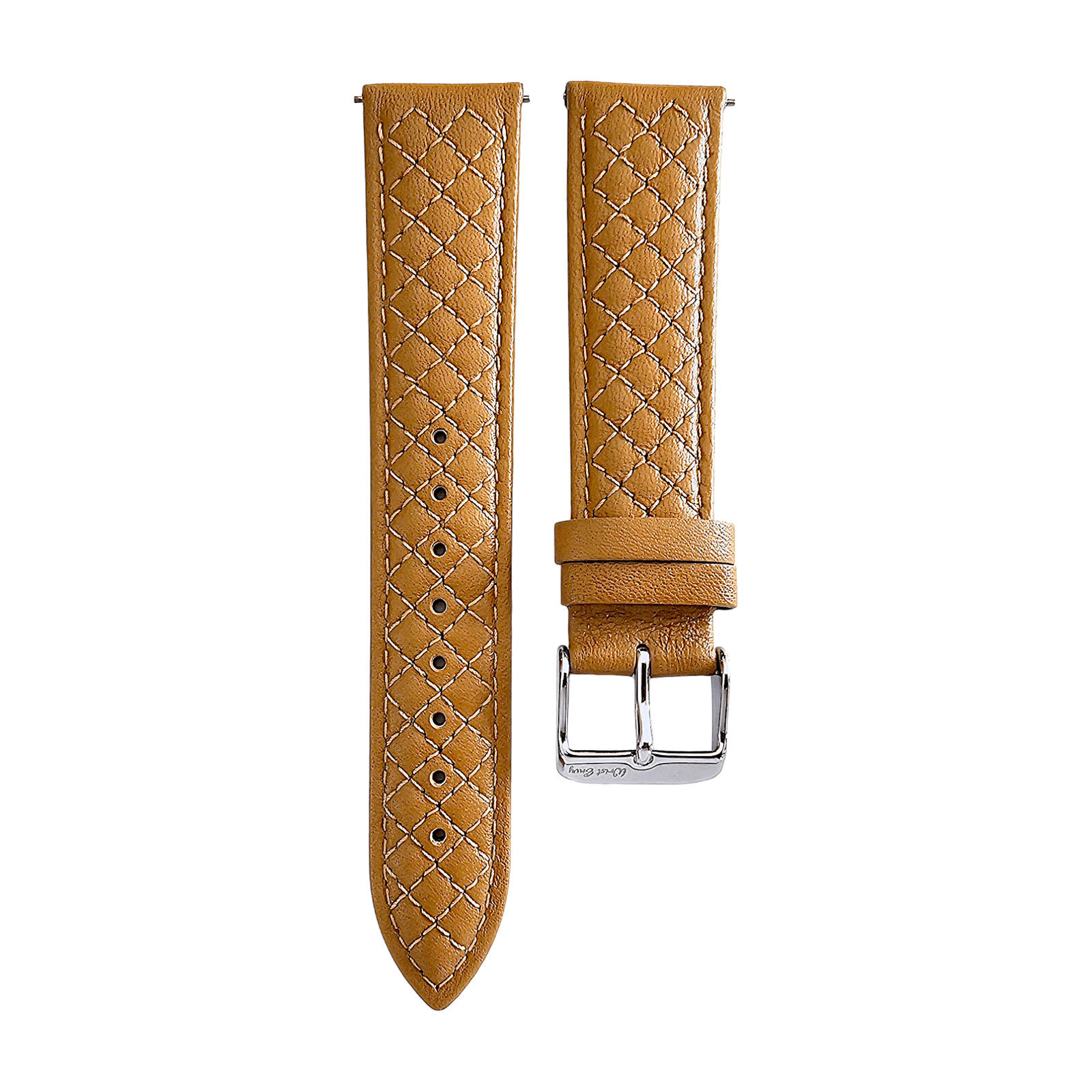 Fine Italian Leather Diamond Stitch Watch Strap Band 18mm 20mm 22mm Honey Tan - Wrist Envy