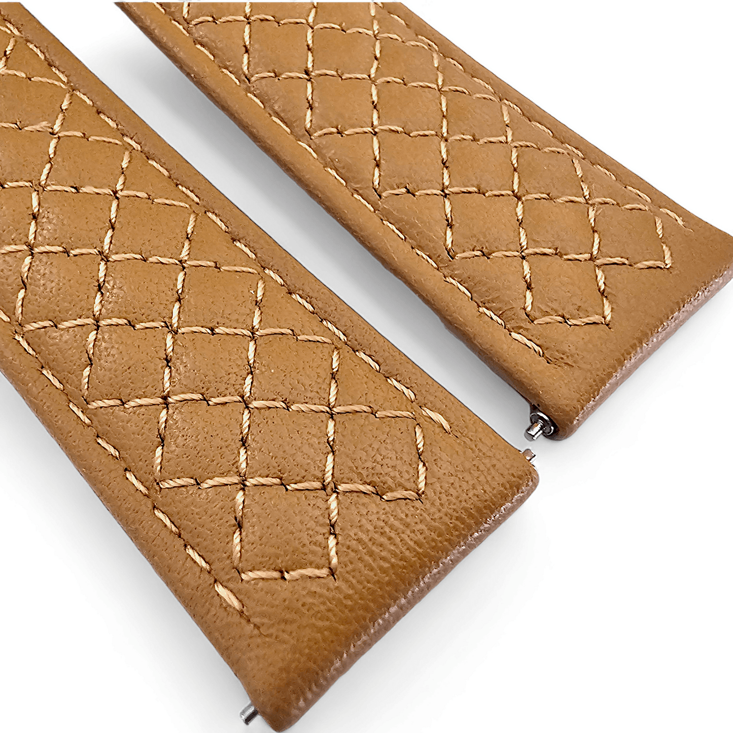 Fine Italian Leather Diamond Stitch Watch Strap Band 18mm 20mm 22mm Honey Tan - Wrist Envy