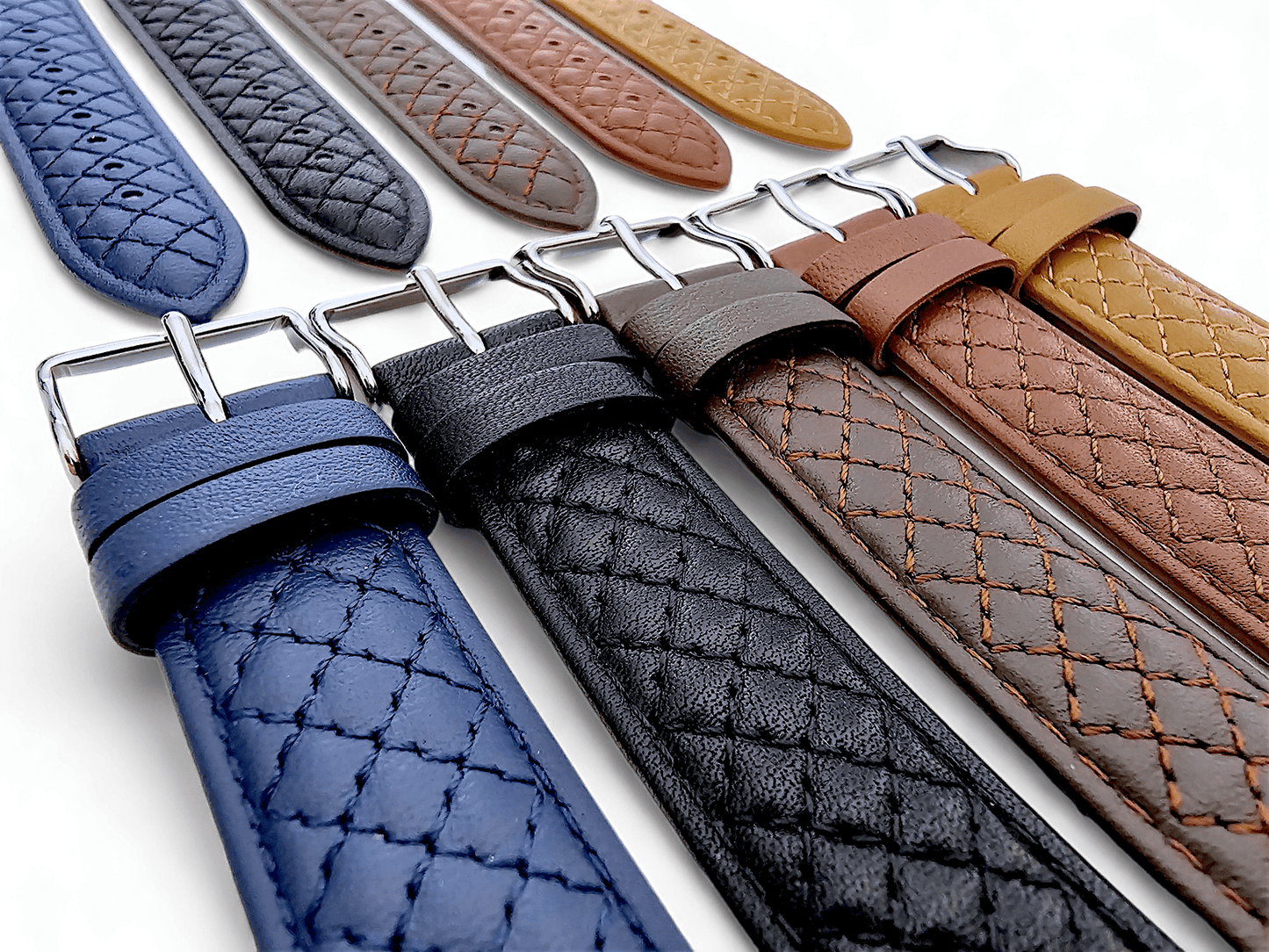 Fine Italian Leather Diamond Stitch Watch Strap Band 18mm 20mm 22mm Honey Tan - Wrist Envy