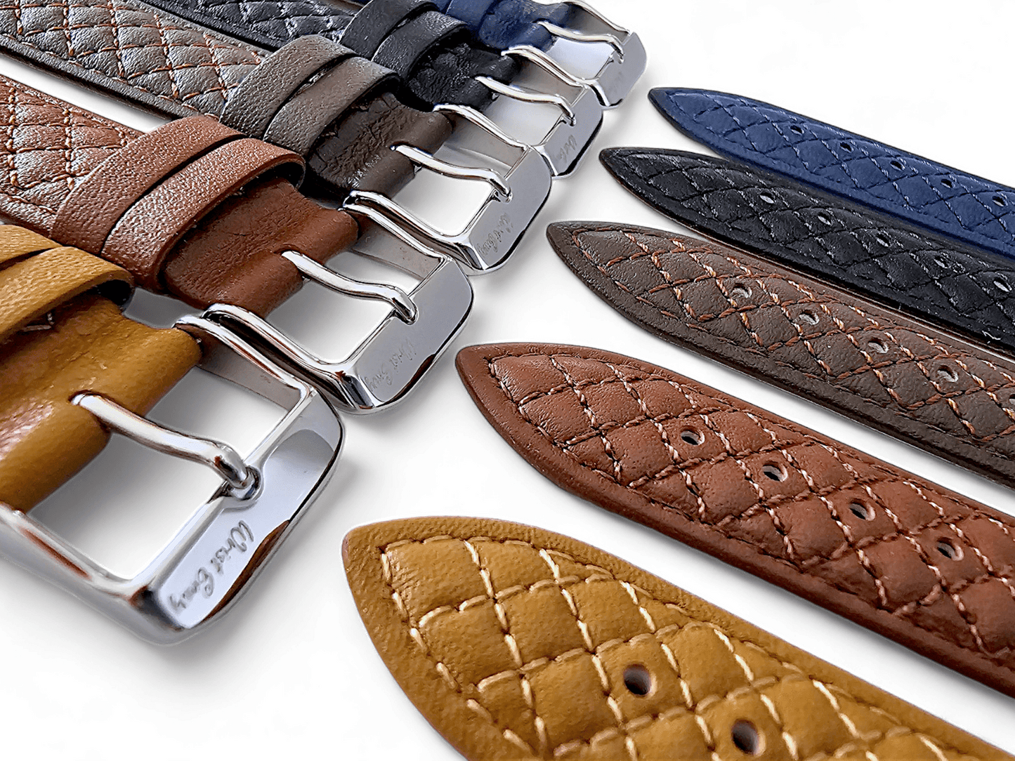 Fine Italian Leather Diamond Stitch Watch Strap Band 18mm 20mm 22mm Honey Tan - Wrist Envy