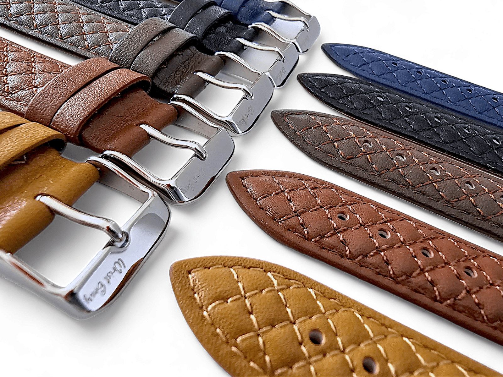 Fine Italian Leather Diamond Stitch Watch Strap Band 18mm 20mm 22mm Honey Tan - Wrist Envy