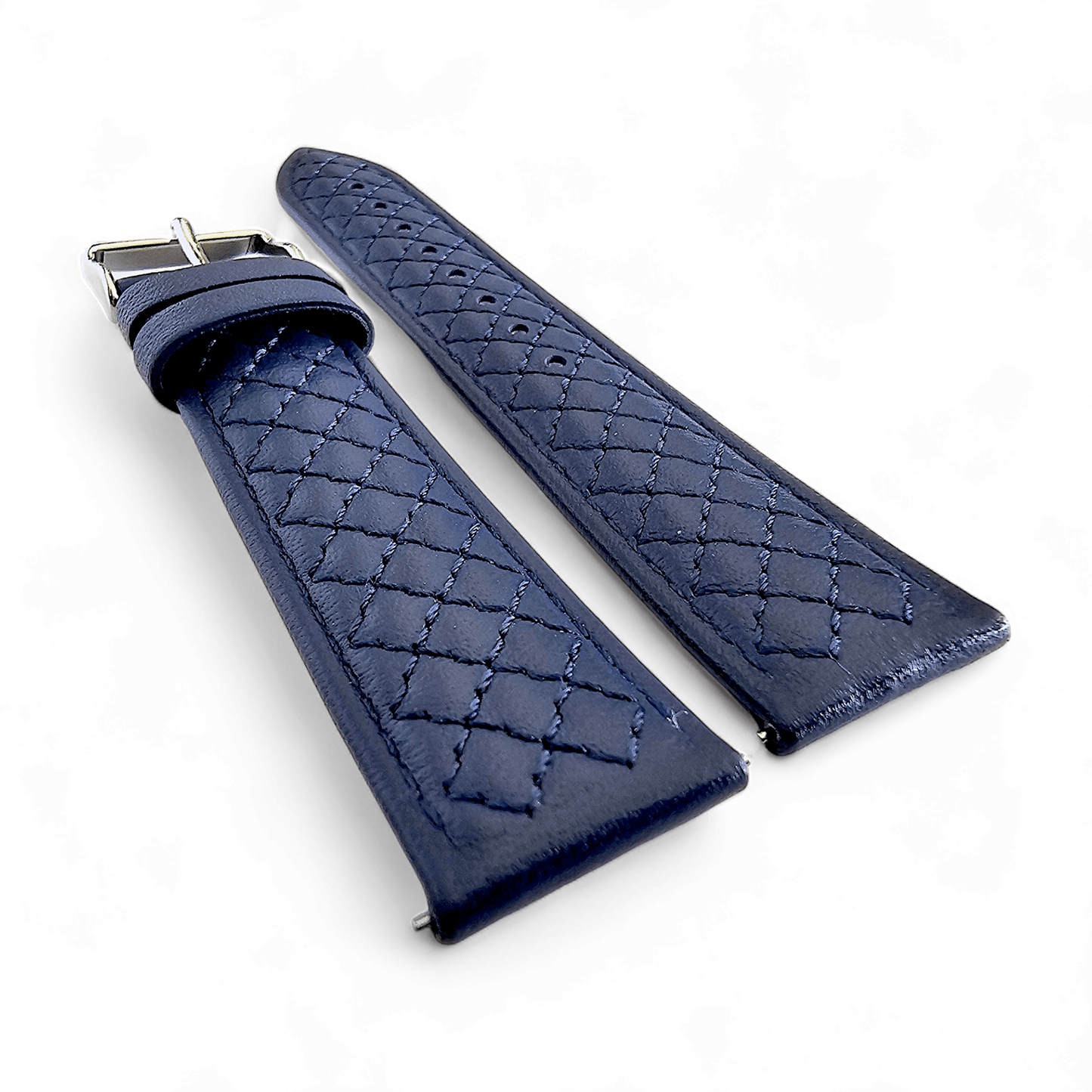 Fine Italian Leather Diamond Stitch Watch Strap Band 18mm 20mm 22mm Navy Blue - Wrist Envy