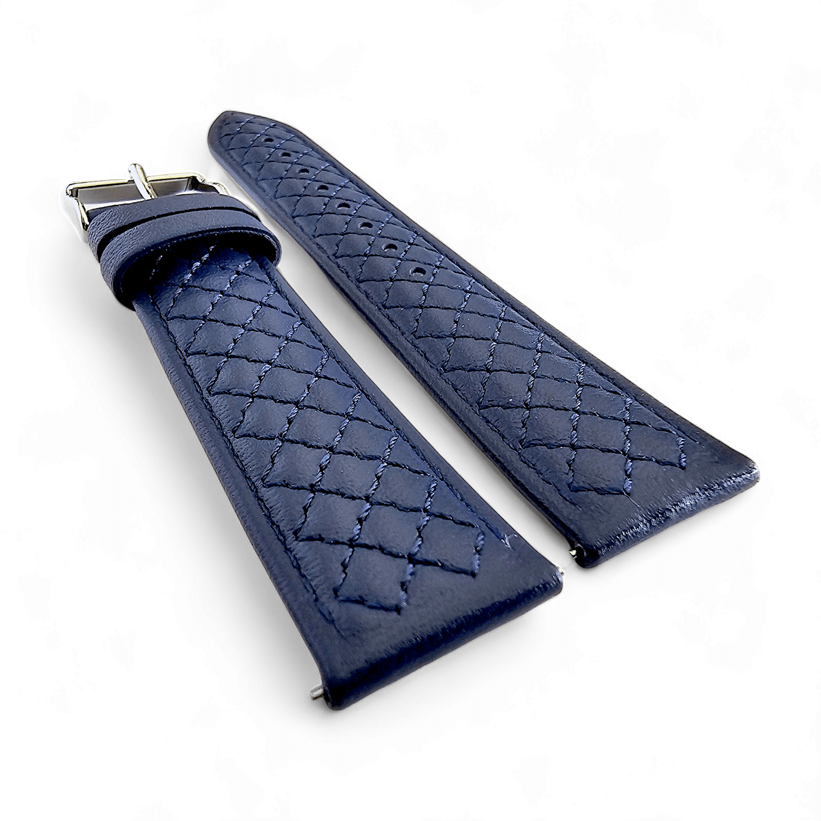 Fine Italian Leather Diamond Stitch Watch Strap Band 18mm 20mm 22mm Navy Blue - Wrist Envy