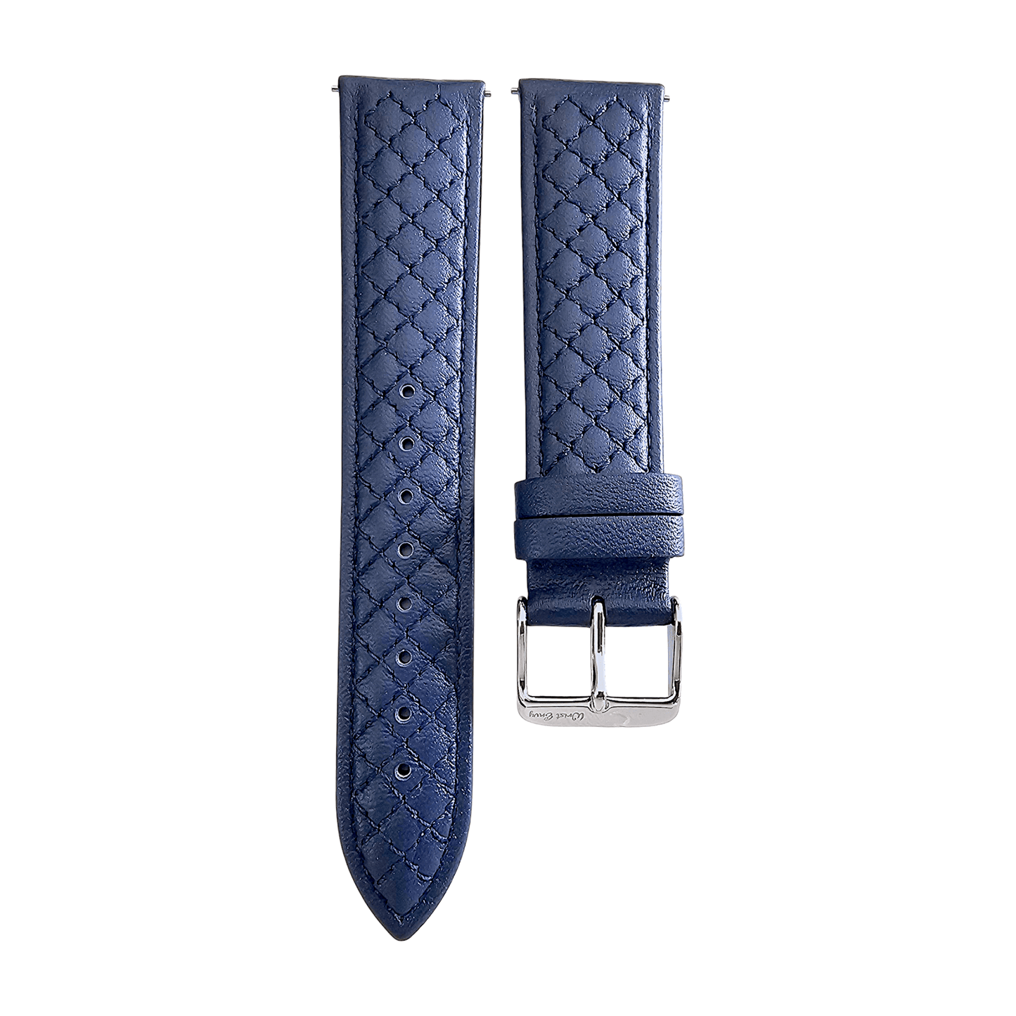 Fine Italian Leather Diamond Stitch Watch Strap Band 18mm 20mm 22mm Navy Blue - Wrist Envy