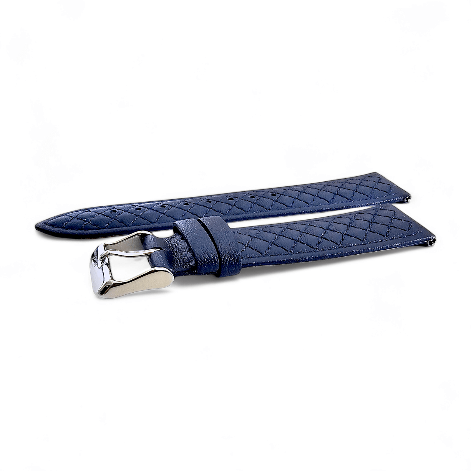 Fine Italian Leather Diamond Stitch Watch Strap Band 18mm 20mm 22mm Navy Blue - Wrist Envy