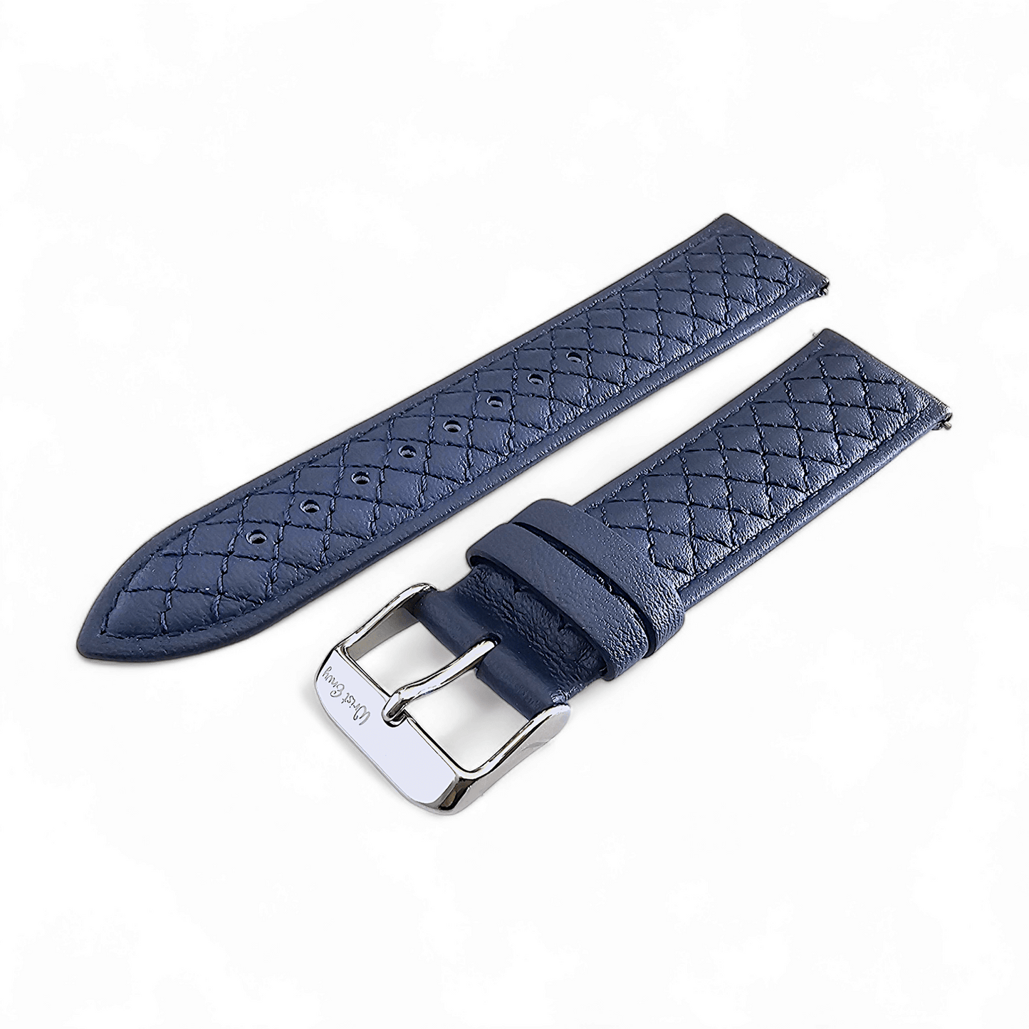 Fine Italian Leather Diamond Stitch Watch Strap Band 18mm 20mm 22mm Navy Blue - Wrist Envy