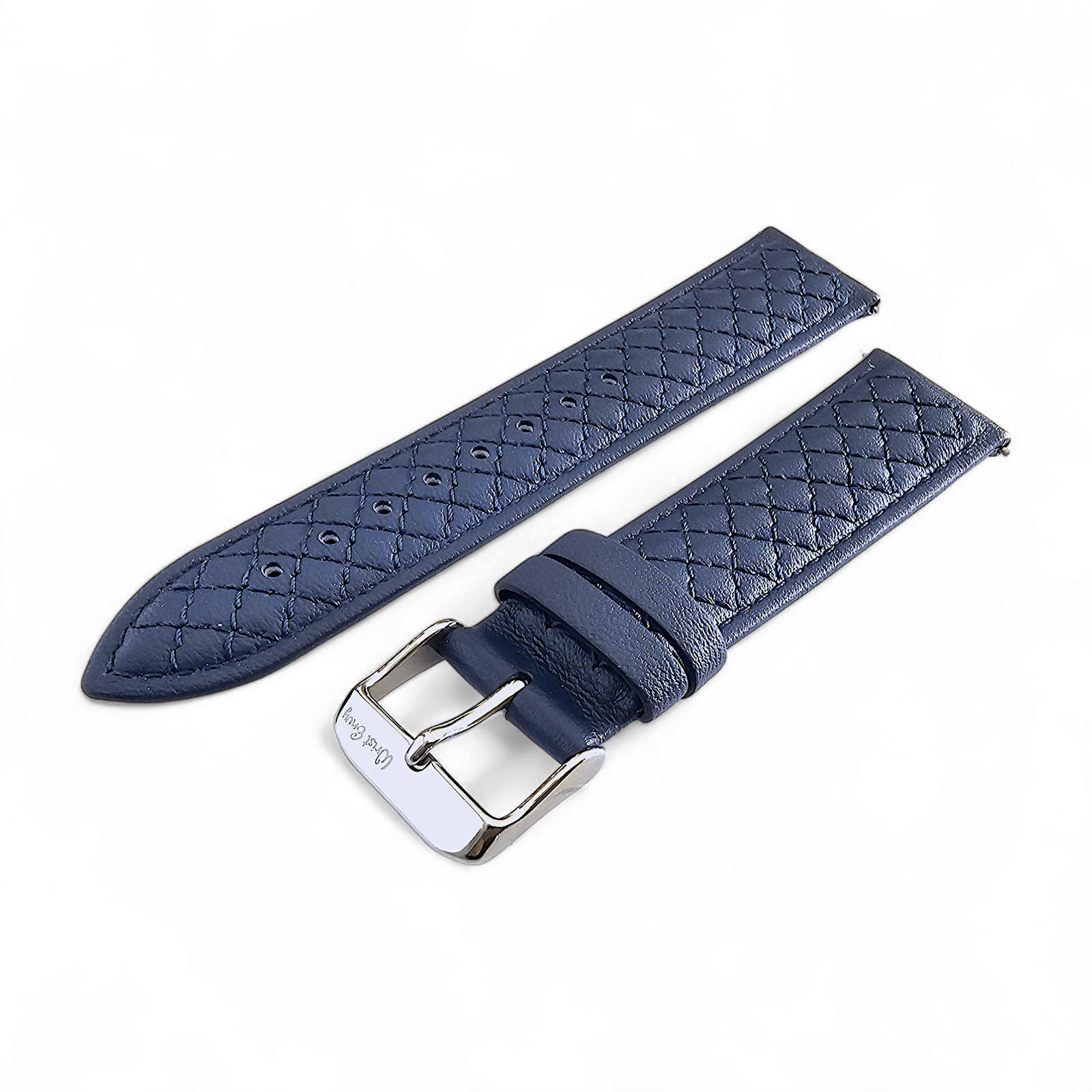 Fine Italian Leather Diamond Stitch Watch Strap Band 18mm 20mm 22mm Navy Blue - Wrist Envy
