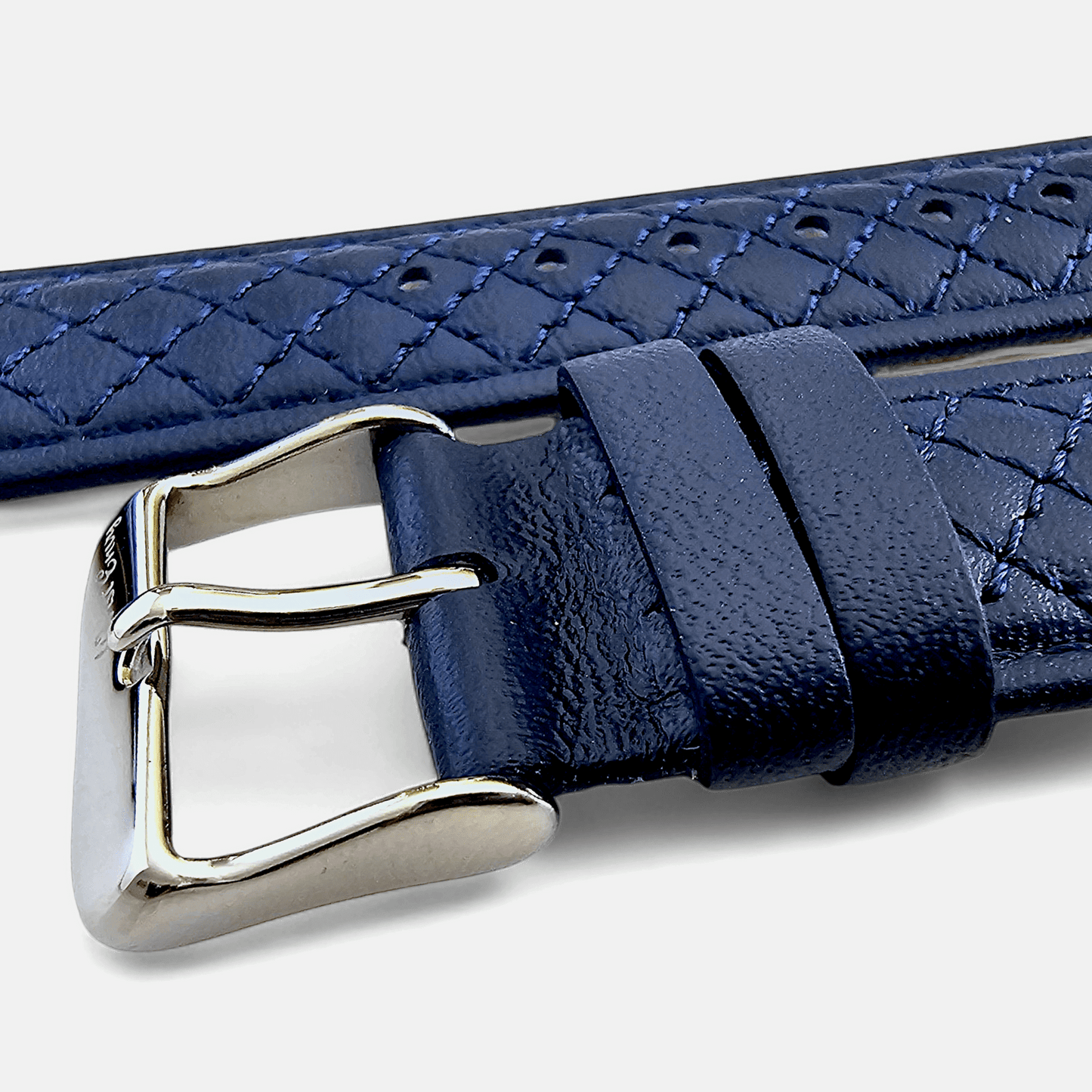 Fine Italian Leather Diamond Stitch Watch Strap Band 18mm 20mm 22mm Navy Blue - Wrist Envy