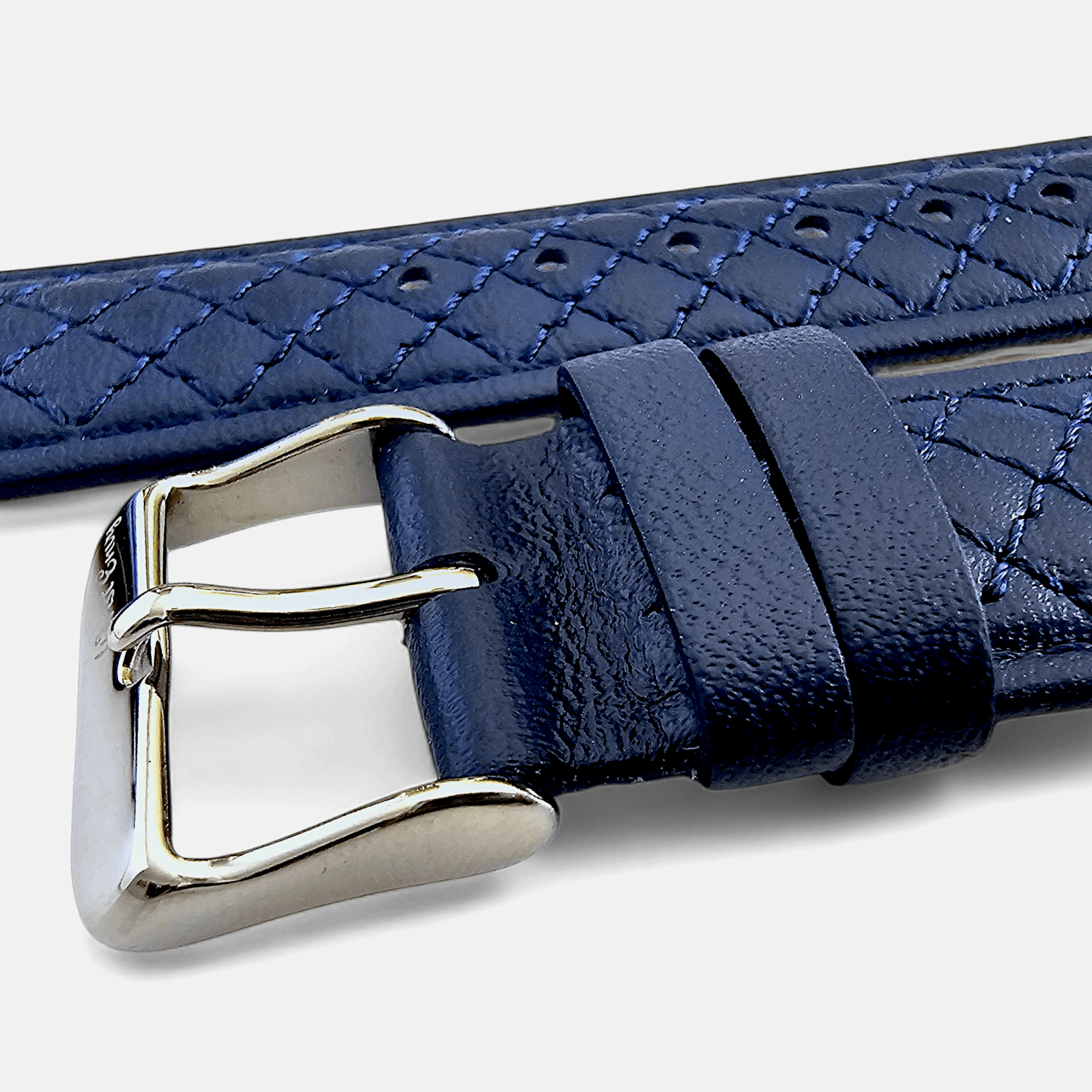 Fine Italian Leather Diamond Stitch Watch Strap Band 18mm 20mm 22mm Navy Blue - Wrist Envy