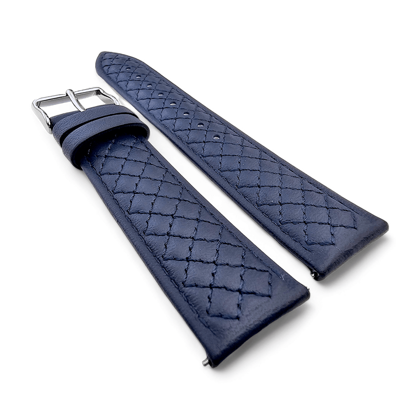 Fine Italian Leather Diamond Stitch Watch Strap Band 18mm 20mm 22mm Navy Blue - Wrist Envy