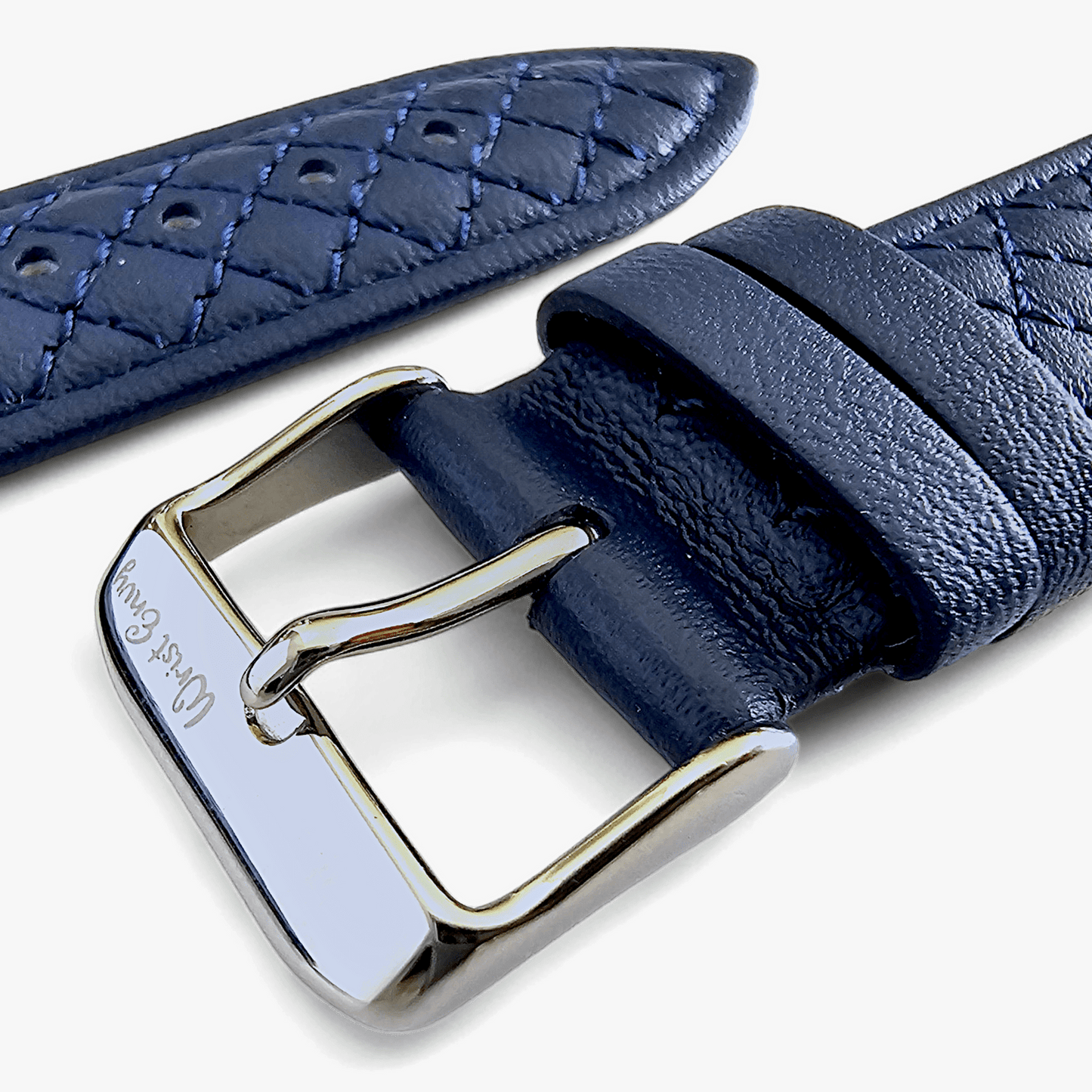 Fine Italian Leather Diamond Stitch Watch Strap Band 18mm 20mm 22mm Navy Blue - Wrist Envy