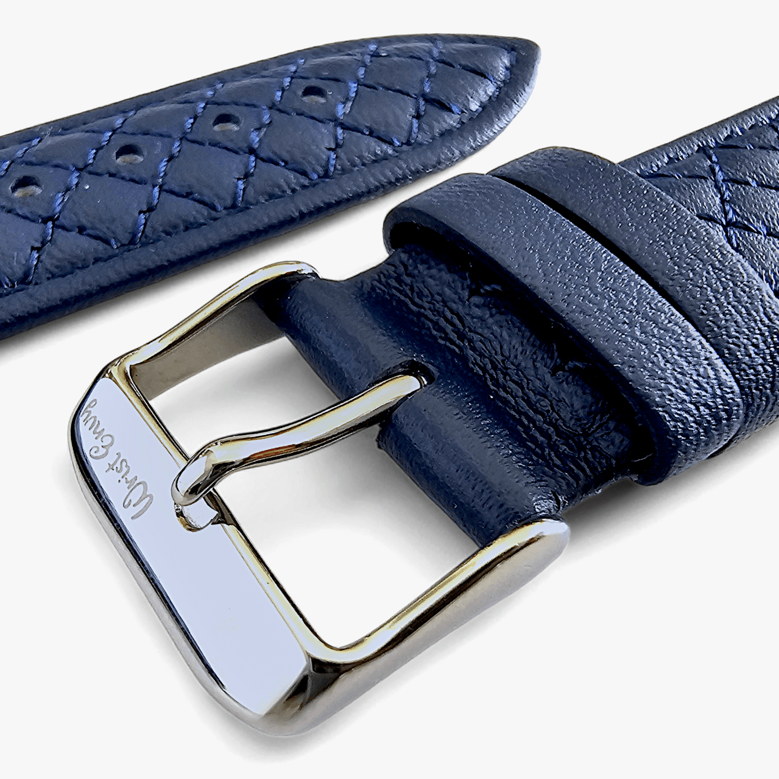 Fine Italian Leather Diamond Stitch Watch Strap Band 18mm 20mm 22mm Navy Blue - Wrist Envy